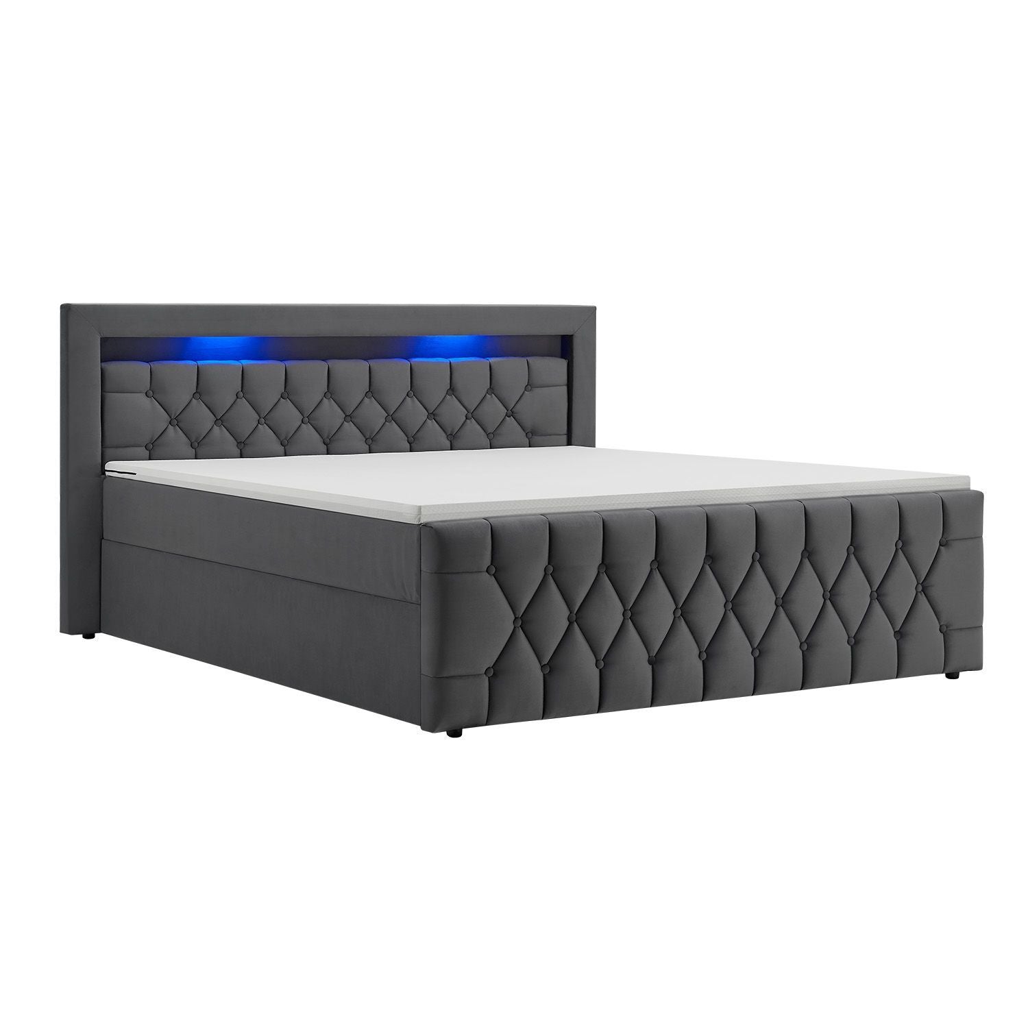 juskys-boxspringbett-leona-samt-grau-mit-led-kopfteil-und-topper image 5