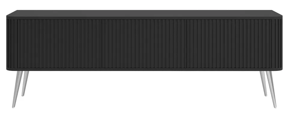 selsey-ovarlo-tv-schrank-163-cm-dreit-rig-mit-rillen-schwarz-mit-silbernen-beine image 1