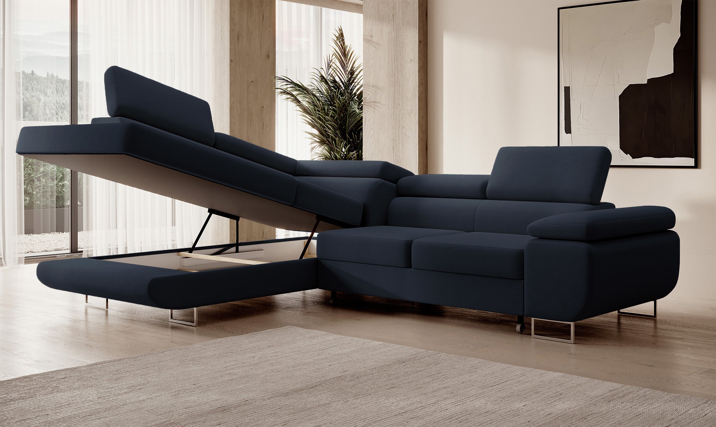 selsey-stevil-ecksofa-l-links-mit-schlaffunktion-und-stauraum-marineblauer-samt image 4