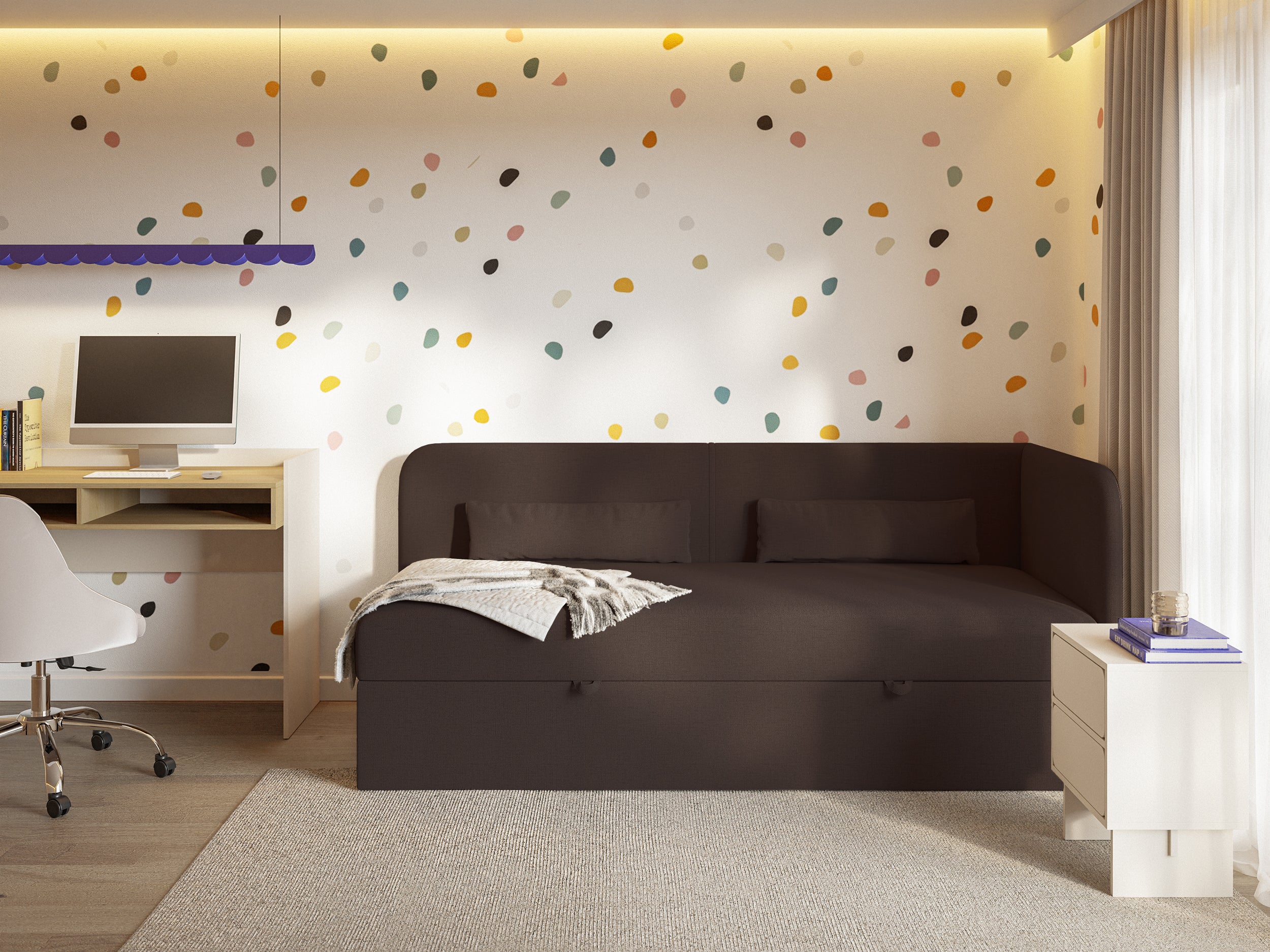selsey-calmmo-jugendbett-90x200-cm-rechts-mit-stauraum-dunkelbrauner-chenille image 2