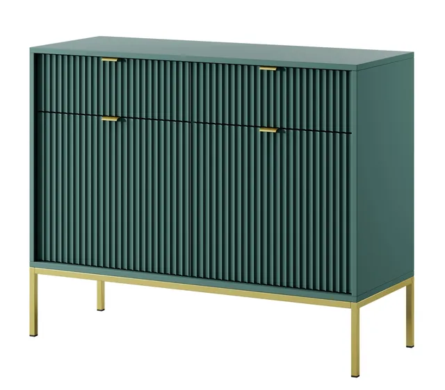 selsey-vellore-zweit-rige-kommode-104-cm-gr-n-mit-rillenfronten-und-goldgriffen image 1