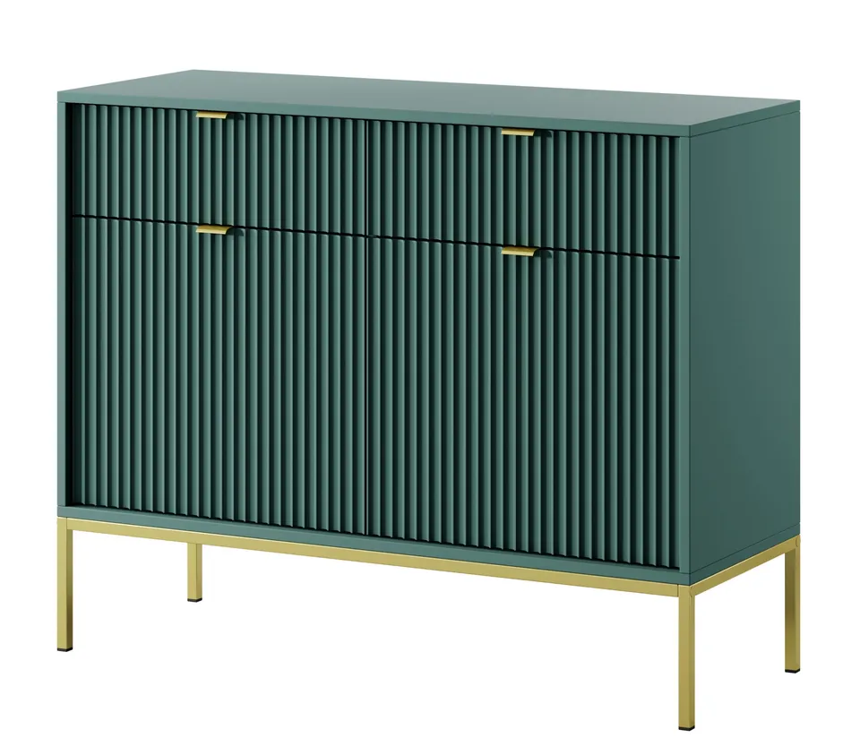 selsey-vellore-zweit-rige-kommode-104-cm-gr-n-mit-rillenfronten-und-goldgriffen image 1