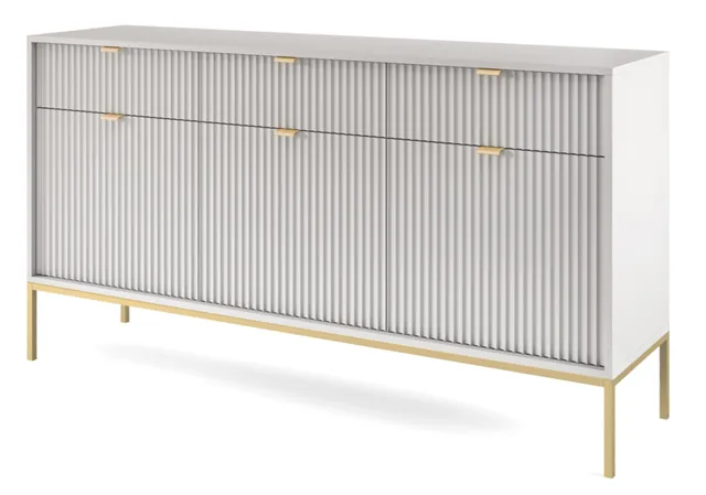 selsey-vellore-dreht-r-kommode-154-cm-grau-gerillte-fronten-goldenes-gestell image 1