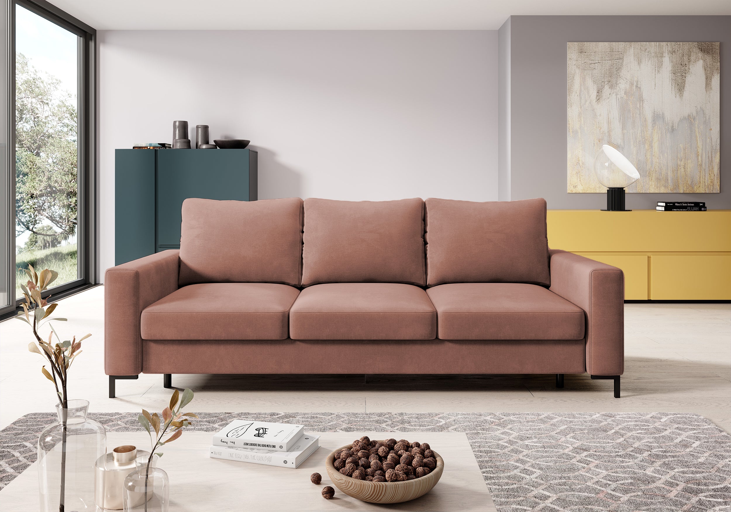 selsey-mokpeo-3-sitzer-schlafsofa-mit-stauraum-rosa-velours image 2