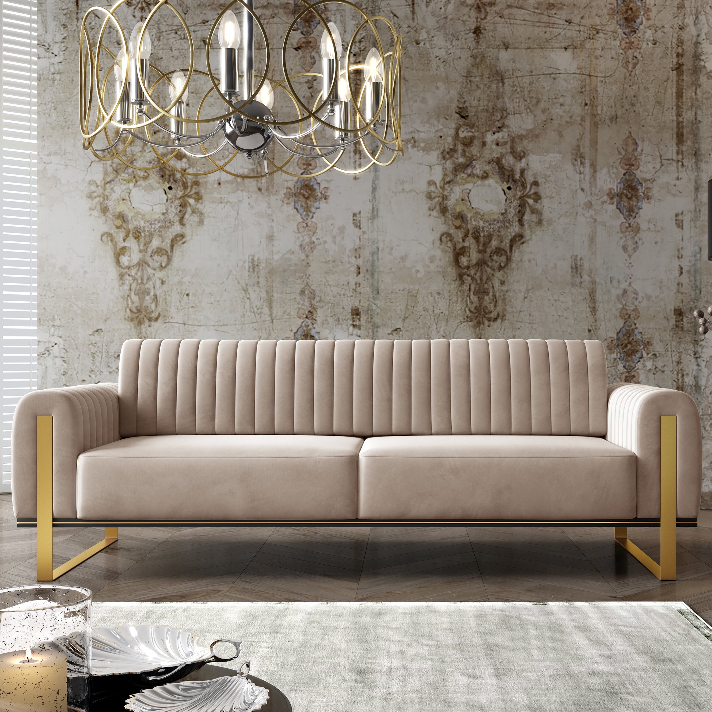 selsey-parissa-3-sitzer-sofa-beige-samt-glamour image 1