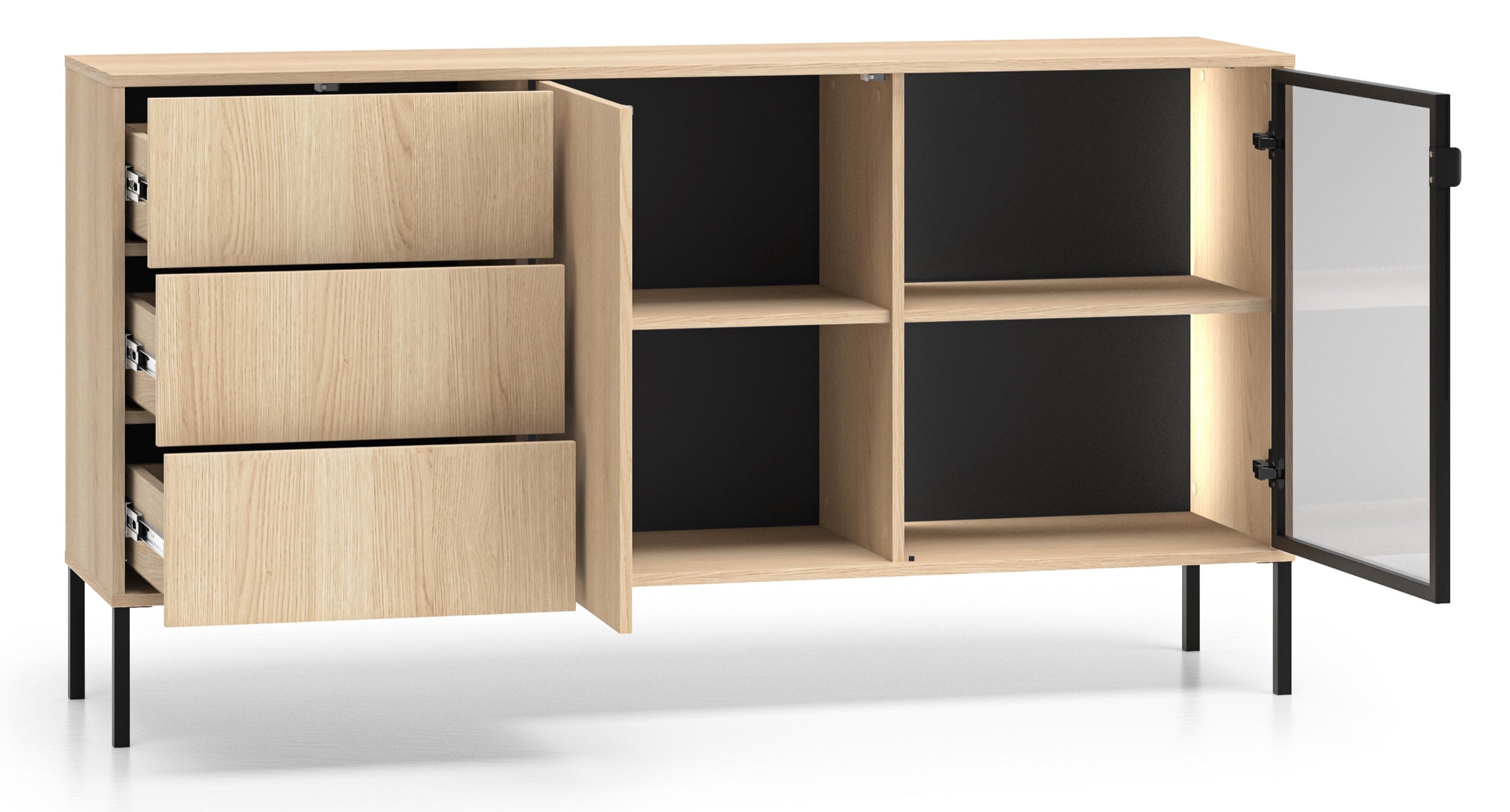 selsey-barnee-zweit-rige-kommode-160-cm-lindberg-eiche-mit-schubladen-und-beleuc image 3