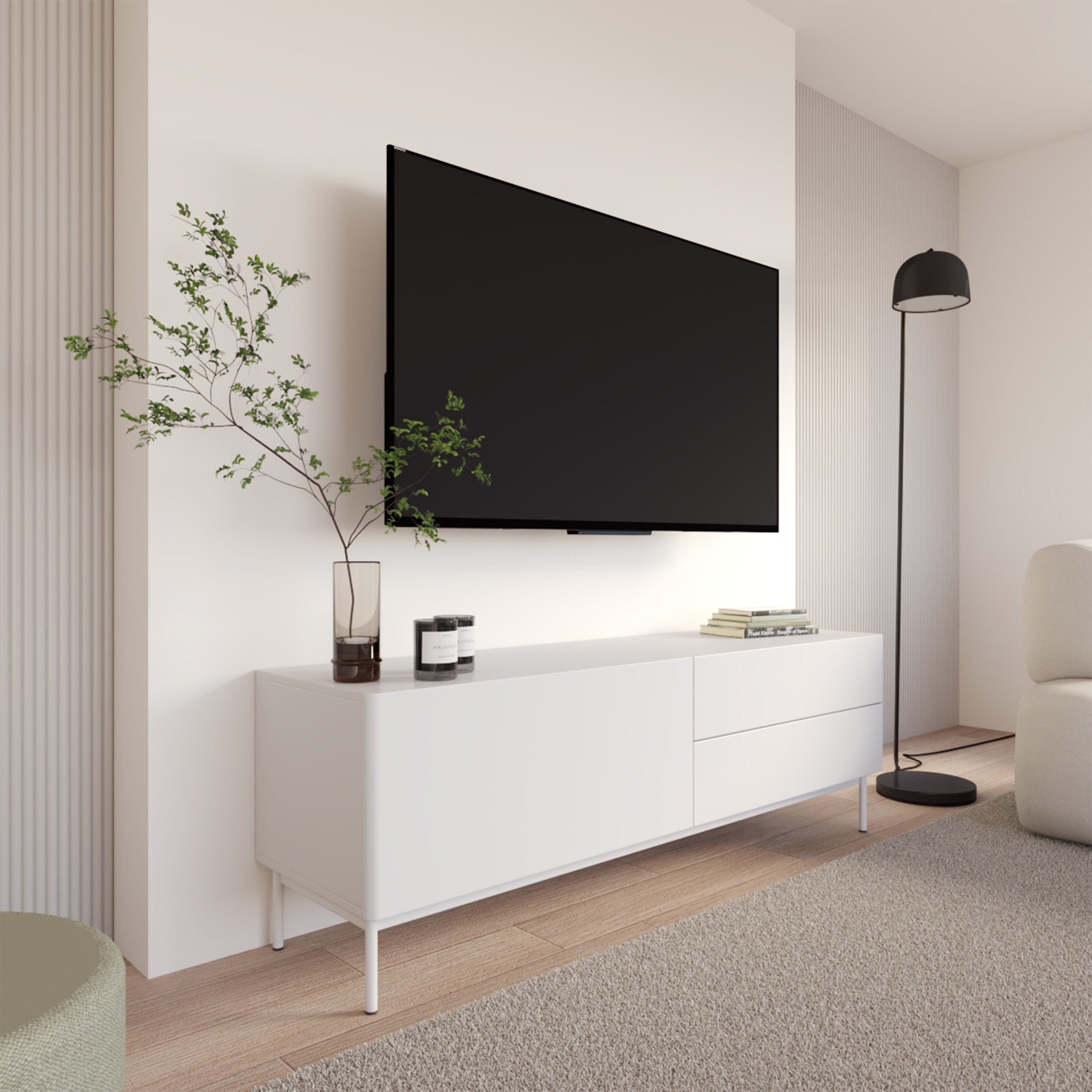 selsey-olio-tv-schrank-160-cm-mit-klappe-und-zwei-schubladen-wei image 3