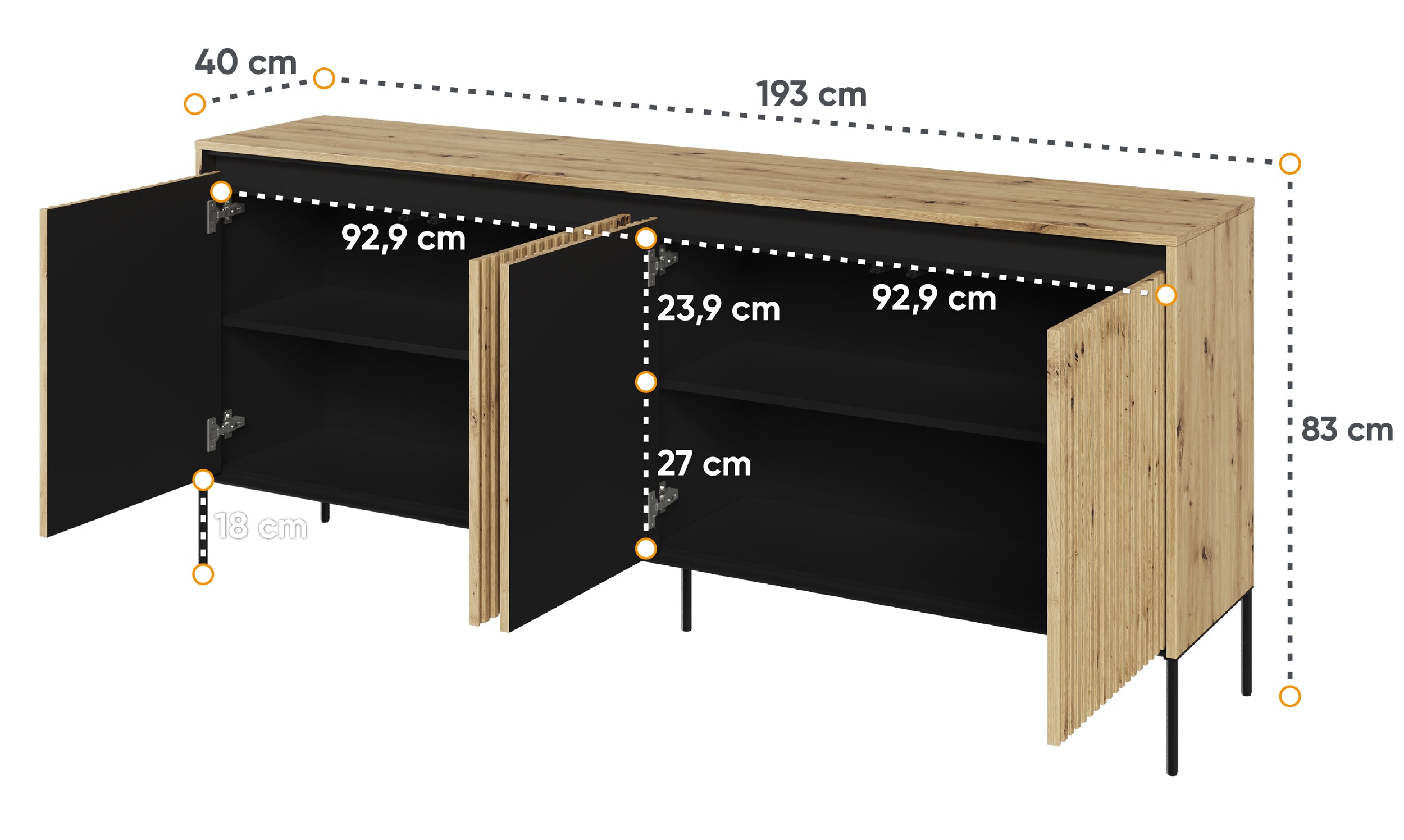 selsey-trend-niedrige-kommode-193-cm-vierfl-gelig-mit-led-artisan-eiche image 4
