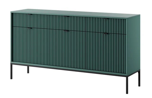 selsey-vellore-dreht-r-kommode-154-cm-gr-n-mit-rillenfronten-schwarzen-griffen image 1