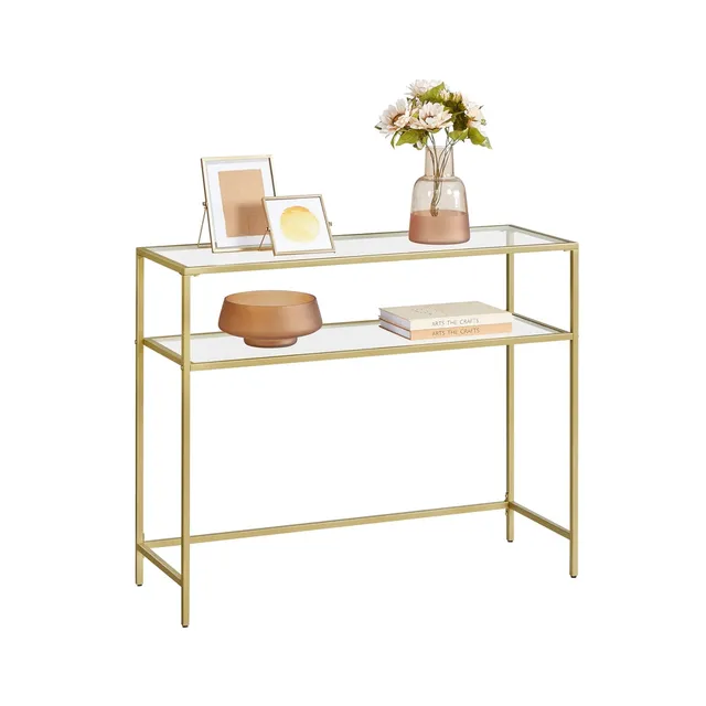 vasagle-konsolentisch-mit-2-ablagen-metall-glas-gold-schwarz image 1