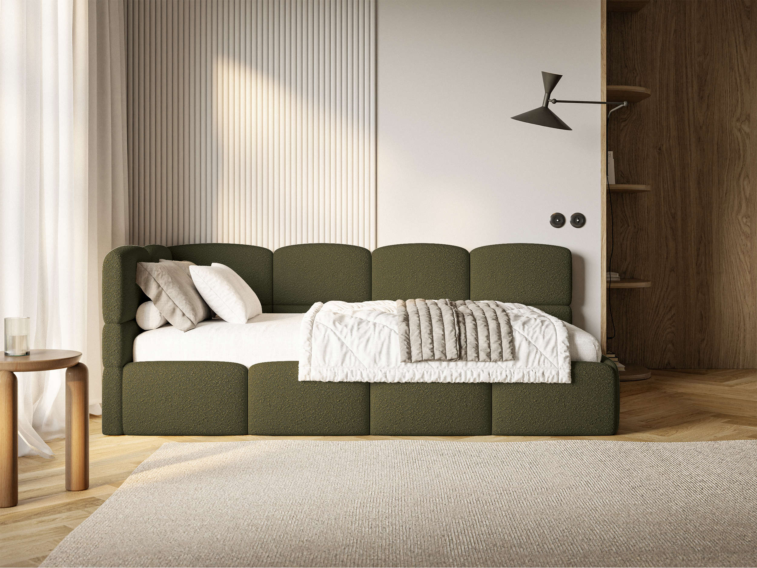 selsey-cloudy-jugendbett-90x200-cm-links-mit-stauraum-olivgr-ner-boucl-bezug image 3