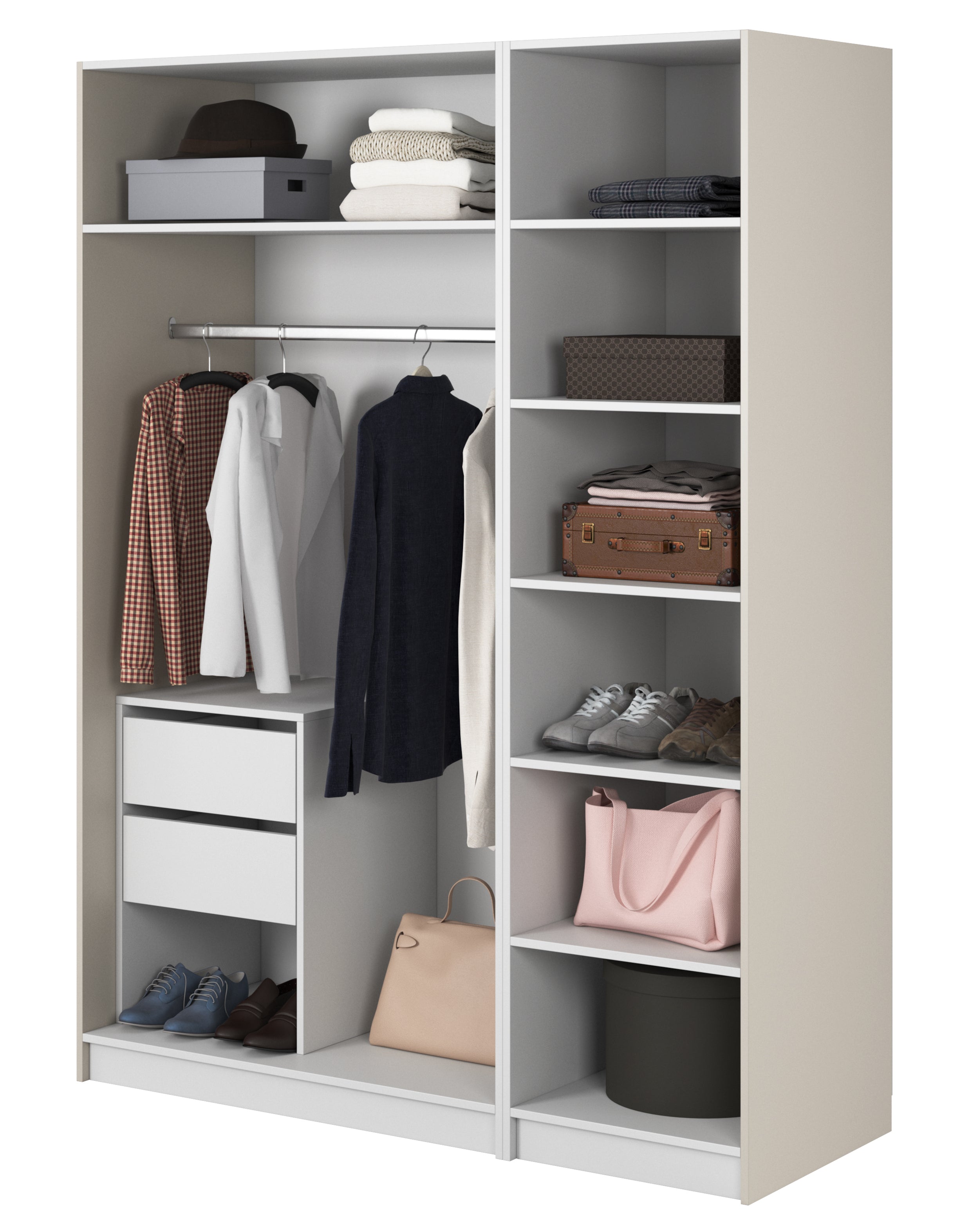 selsey-moonir-dreht-renschrank-150-cm-grau-beige-mit-stange-regalen-und-schublad image 3