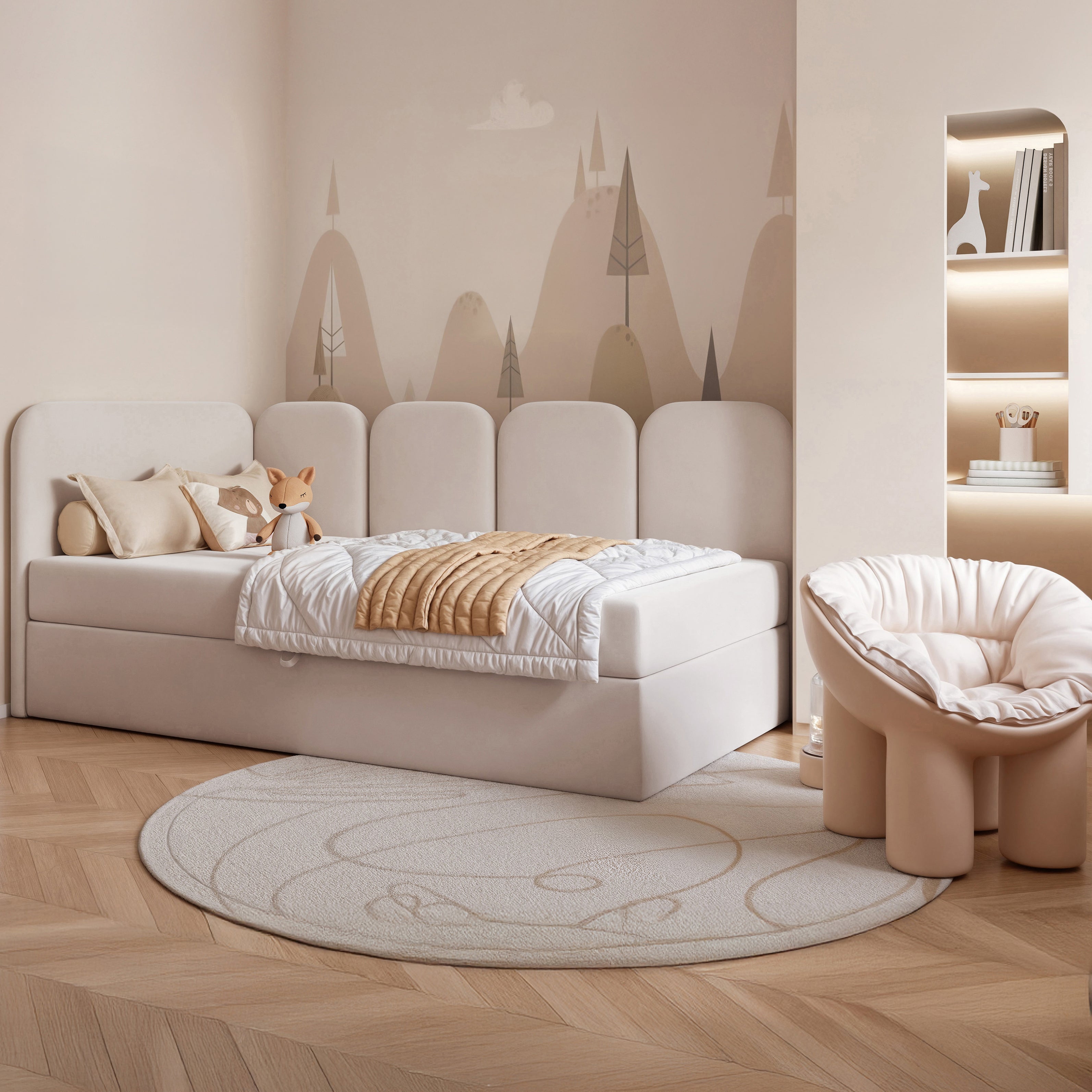 selsey-nubini-jugendbett-90x200-cm-linksseitig-mit-stauraum-hellbeiger-samt image 2