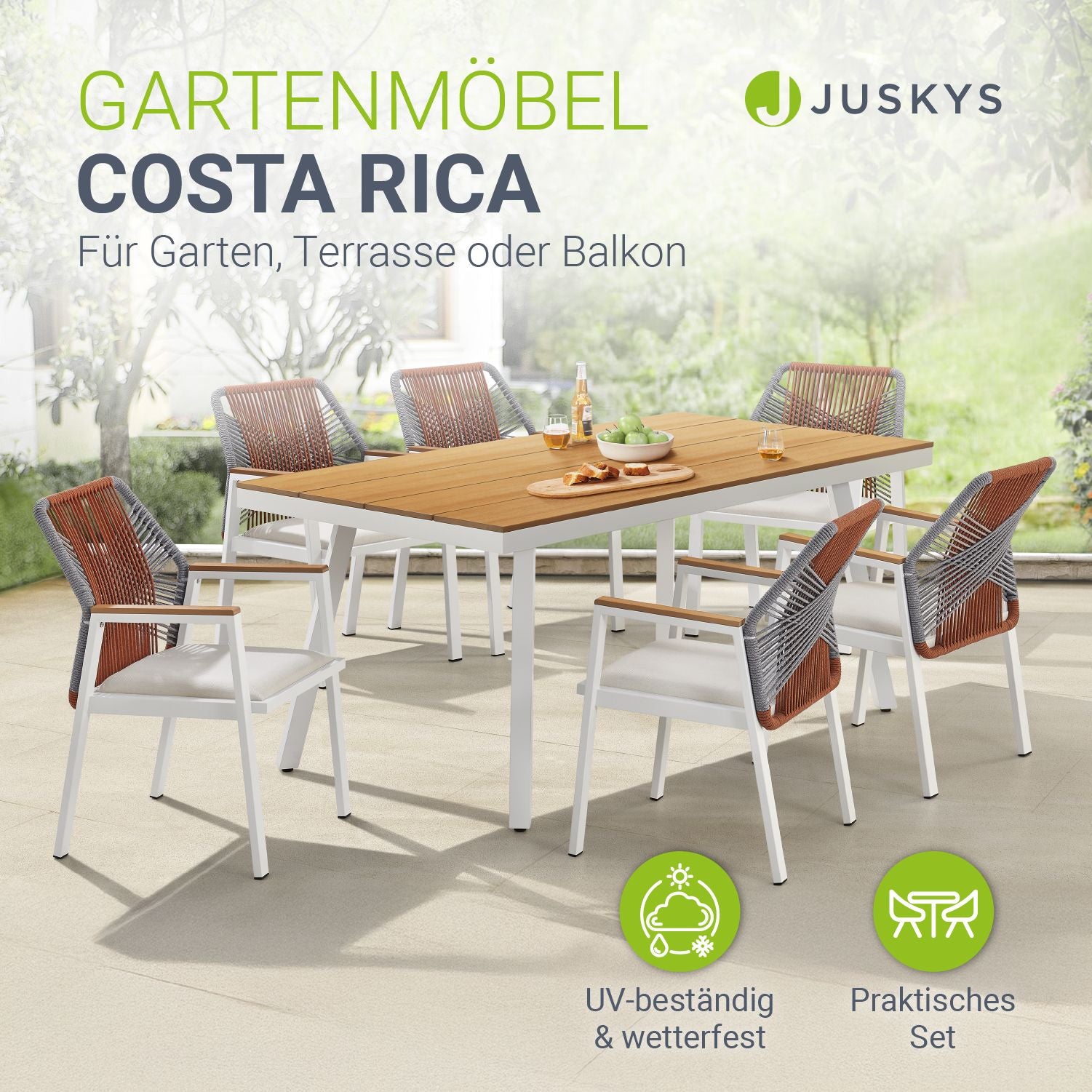 juskys-costa-rica-premium-gartengarnitur-tisch-6-st-hle-metall-rattan-optik image 2