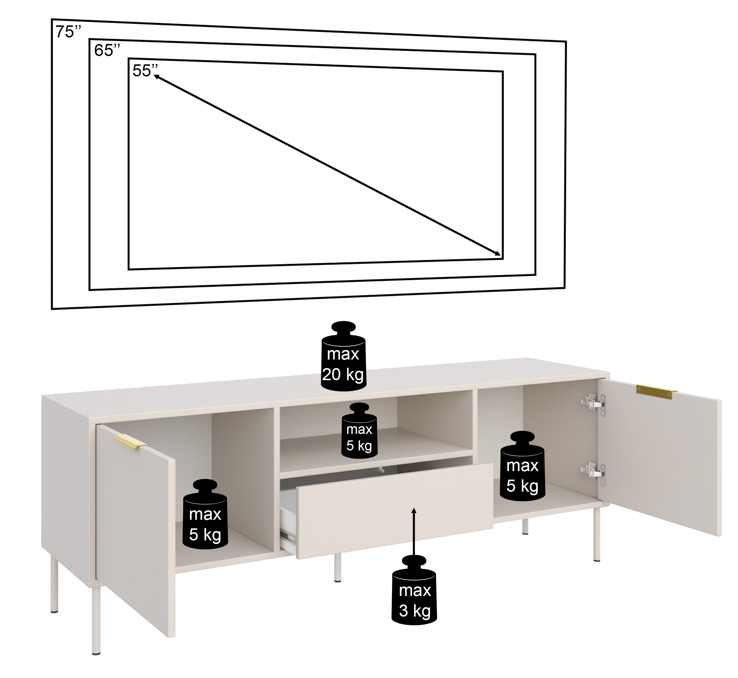 selsey-vena-tv-schrank-160-cm-kaschmir-mit-2-t-ren-schublade-nische image 7