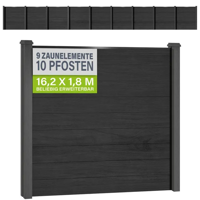 juskys-wpc-zaun-1er-set-aus-elementen-pfosten-sichtschutzzaun image 1