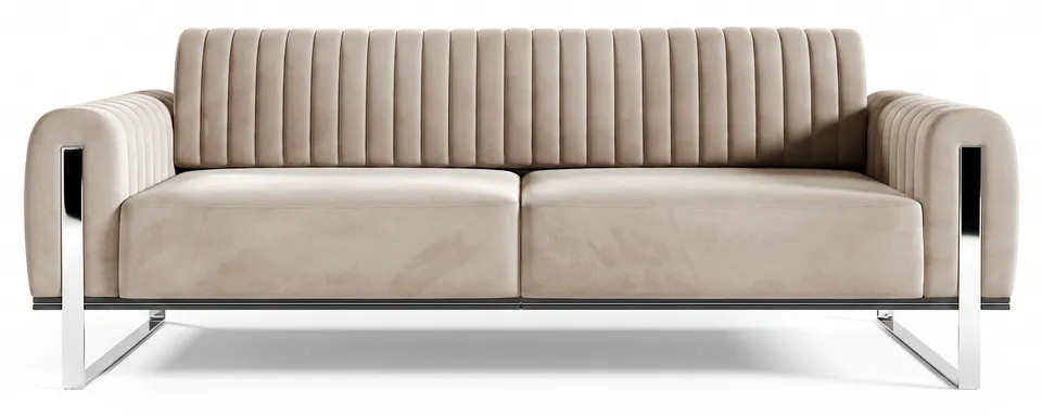 selsey-parissa-dreipersonen-sofa-hellbeiger-samt-mit-chrombeinen image 1