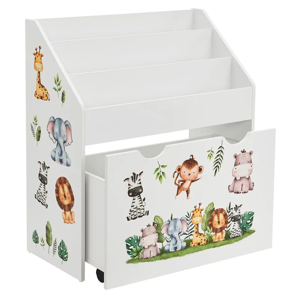 juskys-kinder-b-cherregal-mit-3-f-chern-und-herausziehbarer-spielzeugkiste image 1