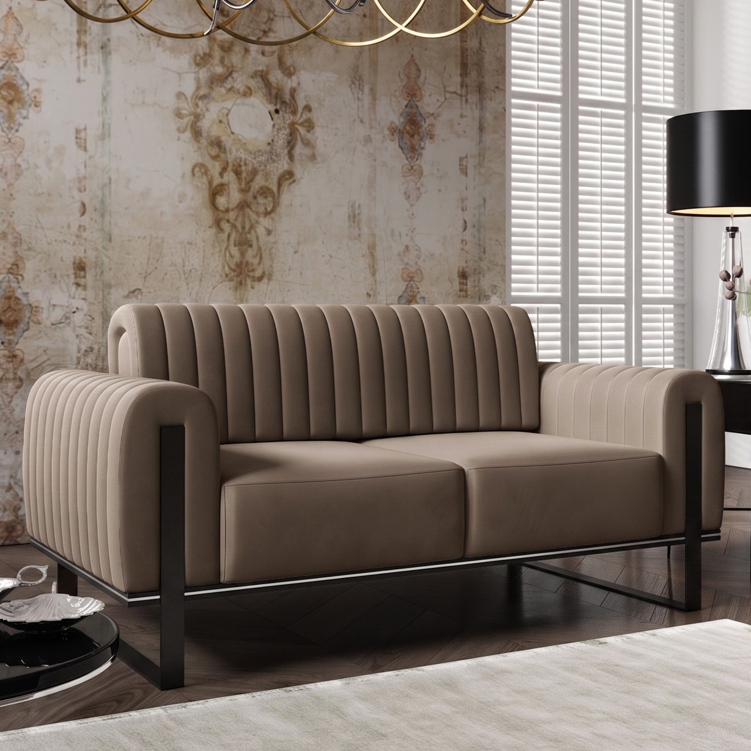 selsey-parissa-zweisitziges-sofa-beige-velours-schwarze-beine image 2