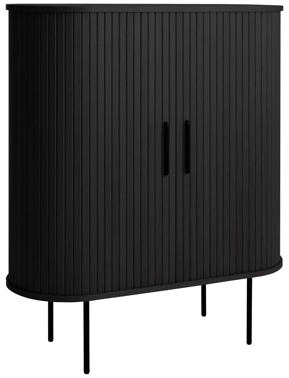 selsey-gativel-hohe-kommode-100-cm-mit-lamellen-schwarz-eiche-glashalterungen image 1