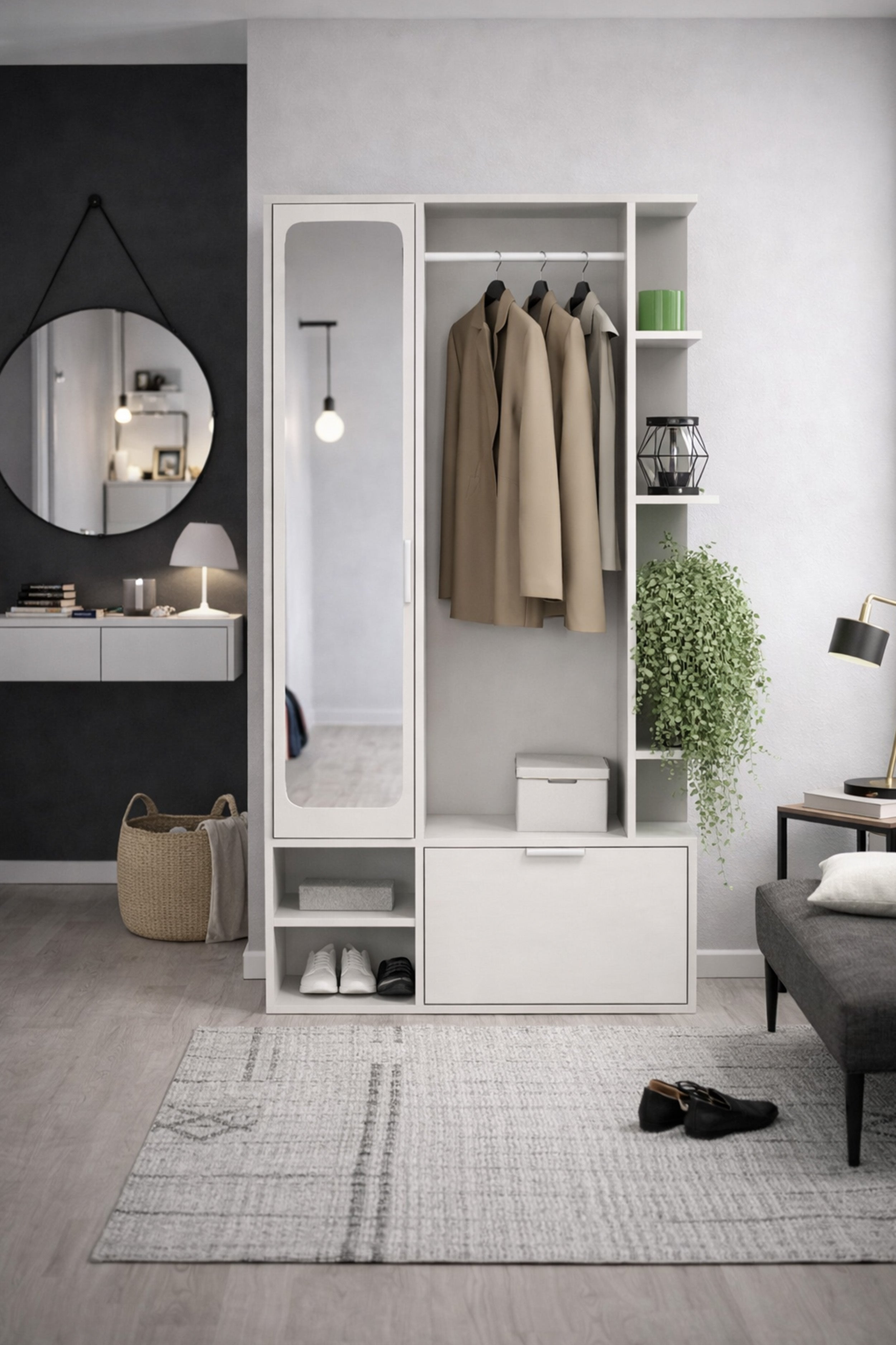 selsey-nala-flur-set-mit-spiegel-und-100-cm-kleiderstange-alpenwei image 4