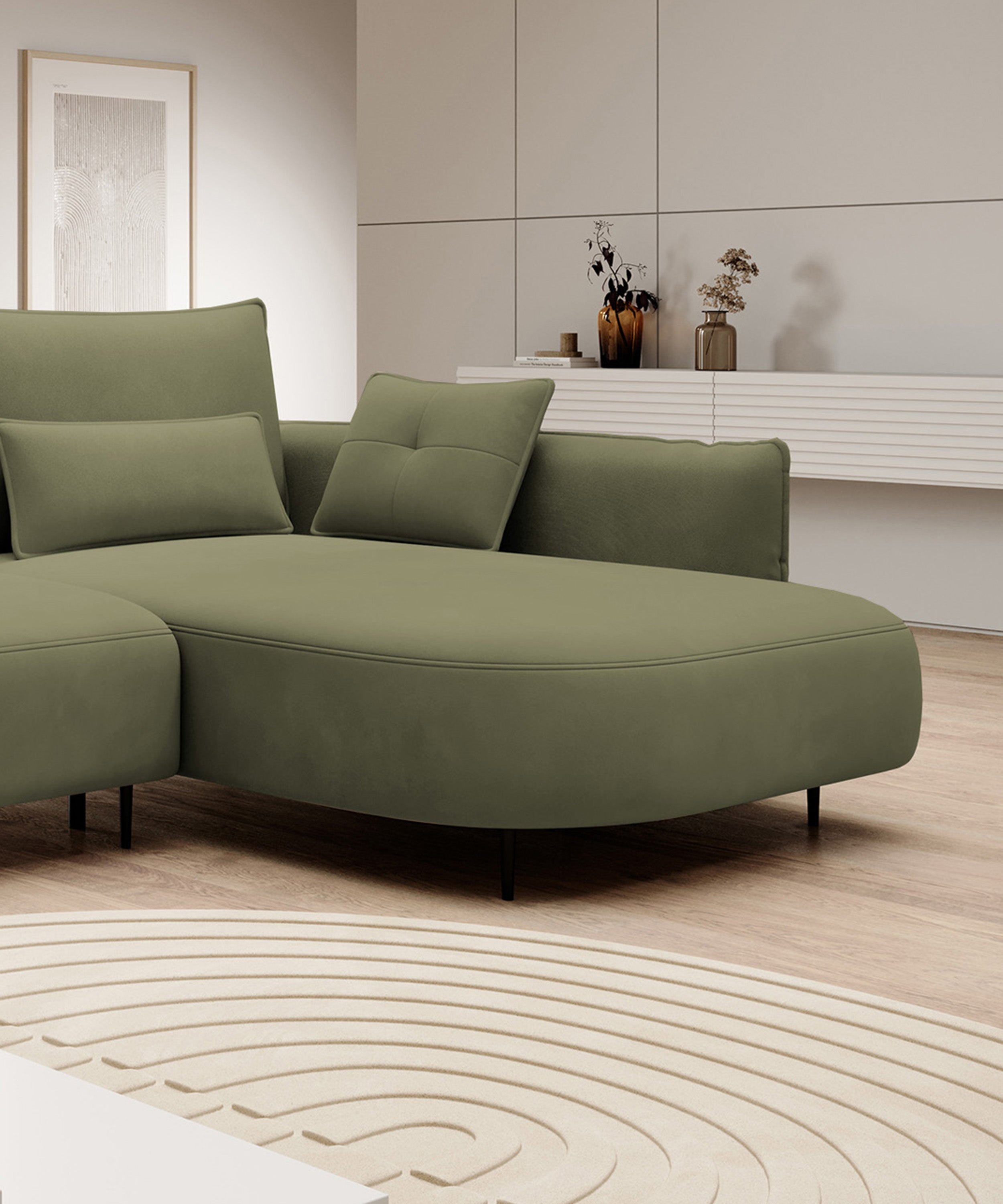 selsey-oblivio-ecksofa-mit-schlaffunktion-rechts-olivgr-ner-samt image 3