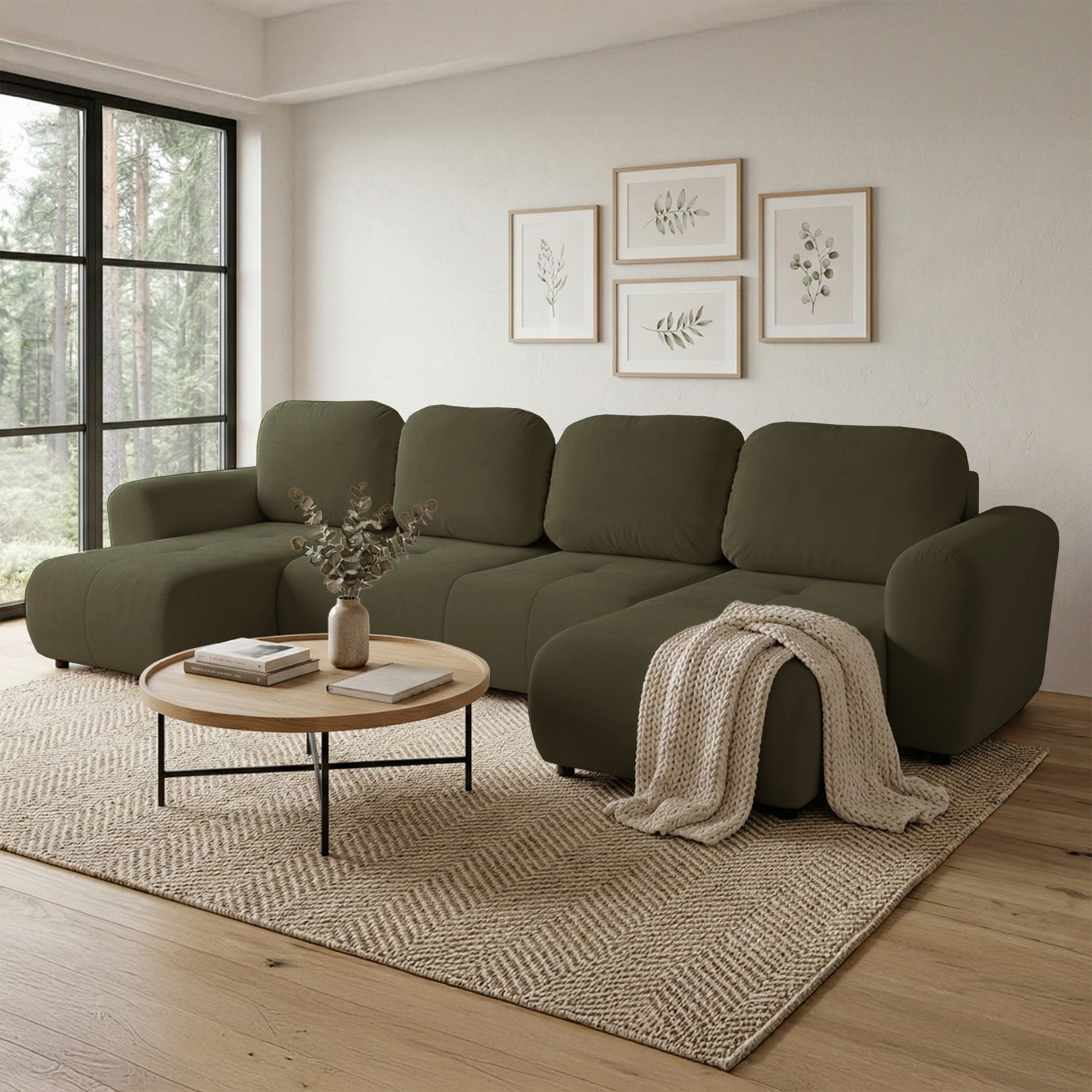 selsey-olido-u-ecksofa-mit-schlaffunktion-und-stauraum-oliv-hydrophober-samt image 2