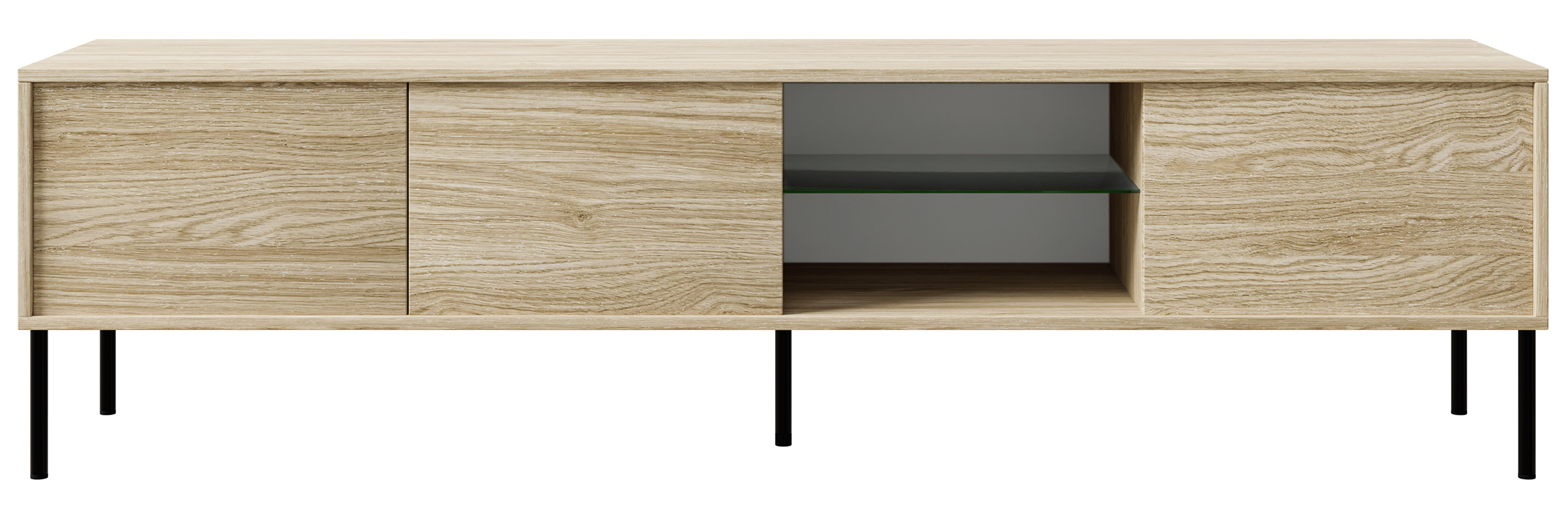 selsey-modity-tv-schrank-175-cm-eiche-schwarze-beine-mit-glas-und-led image 3