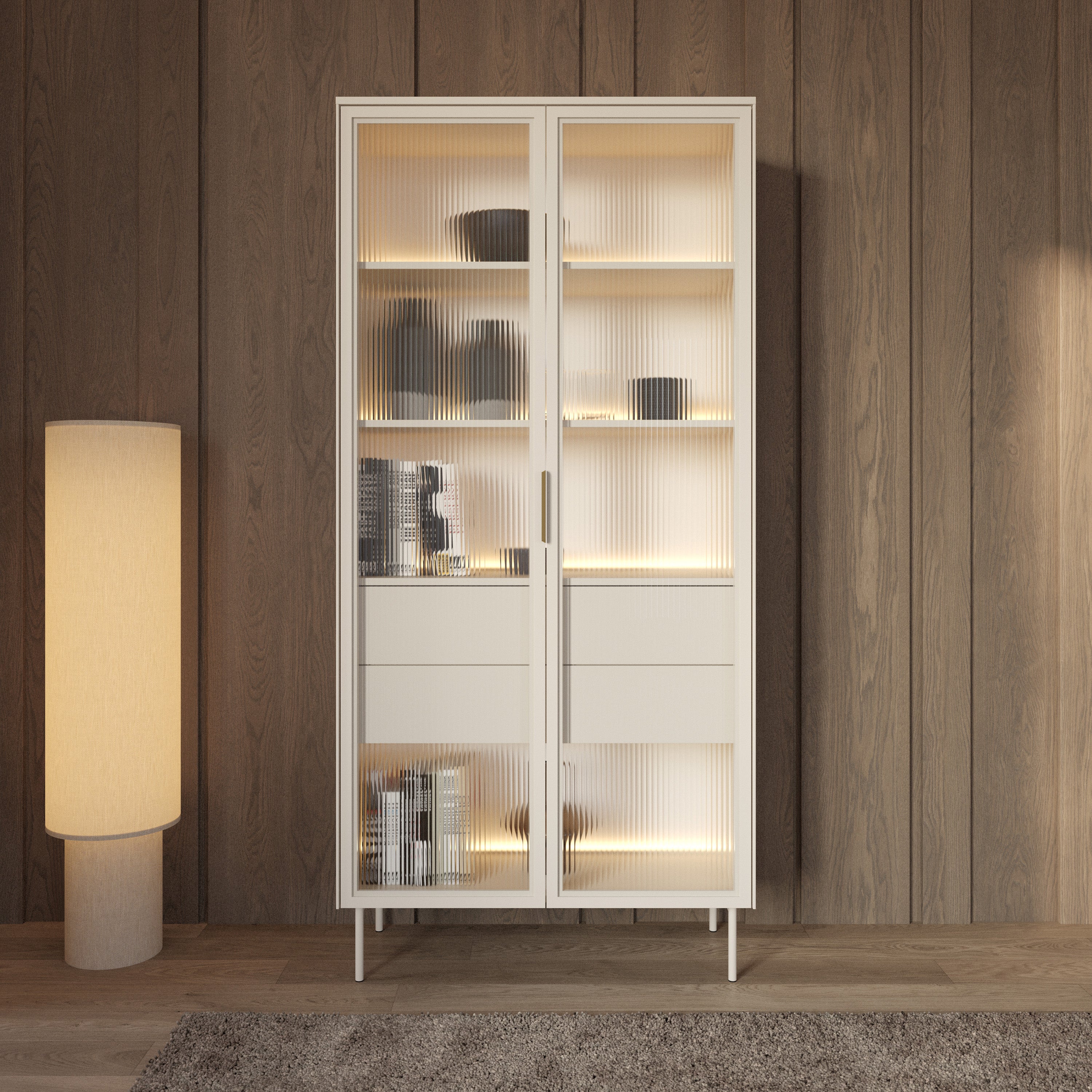 selsey-lumi-vitrine-zweifl-gelig-mit-2-schubladen-und-led-91-cm-kaschmir image 2