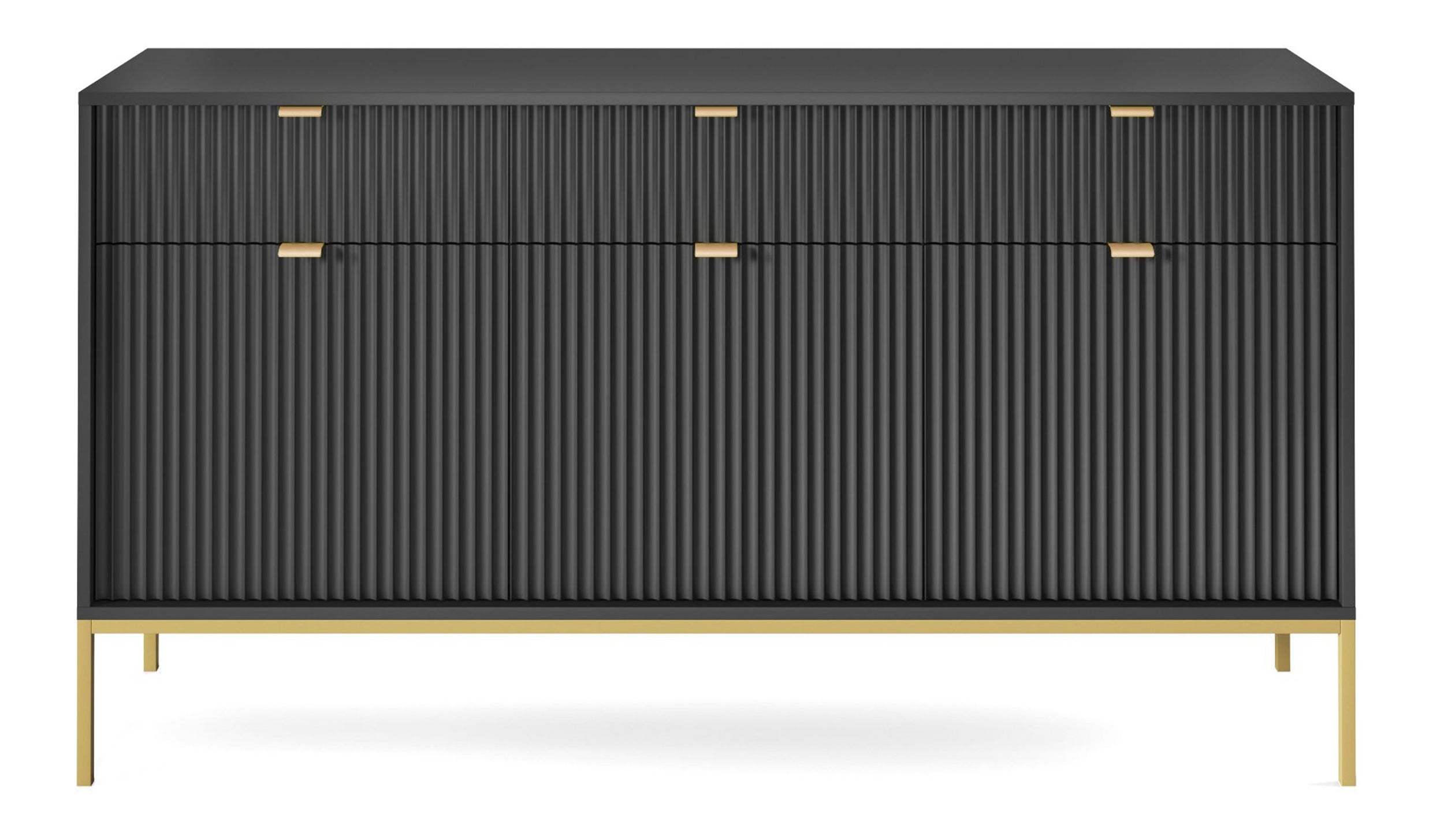 selsey-vellore-dreht-r-kommode-154-cm-schwarz-mit-rillenfronten-und-goldenem-ges image 2