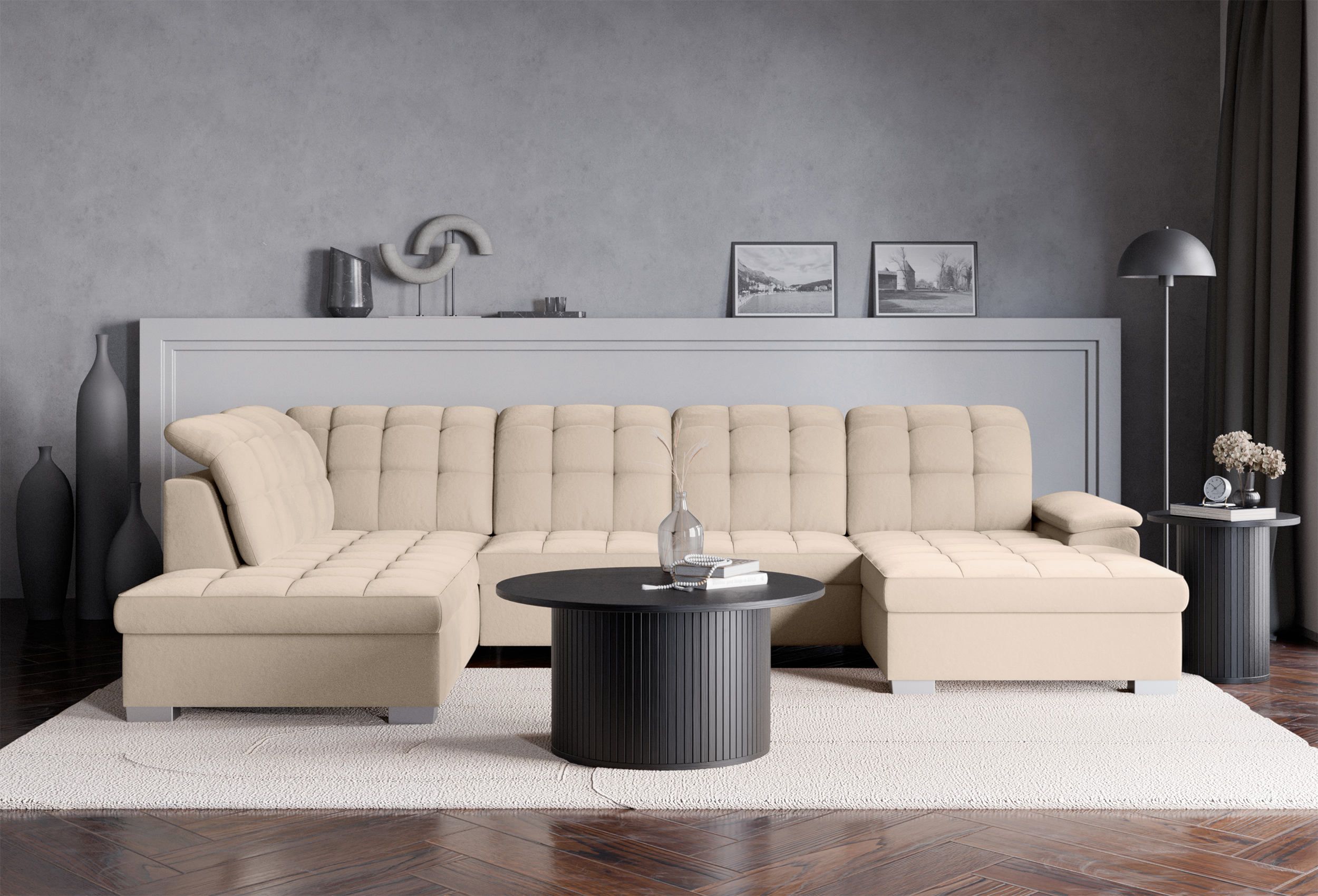 selsey-jamaal-ecksofa-mit-schlaffunktion-u-f-rmig-rechts-mit-stauraum-beige-hydr image 2