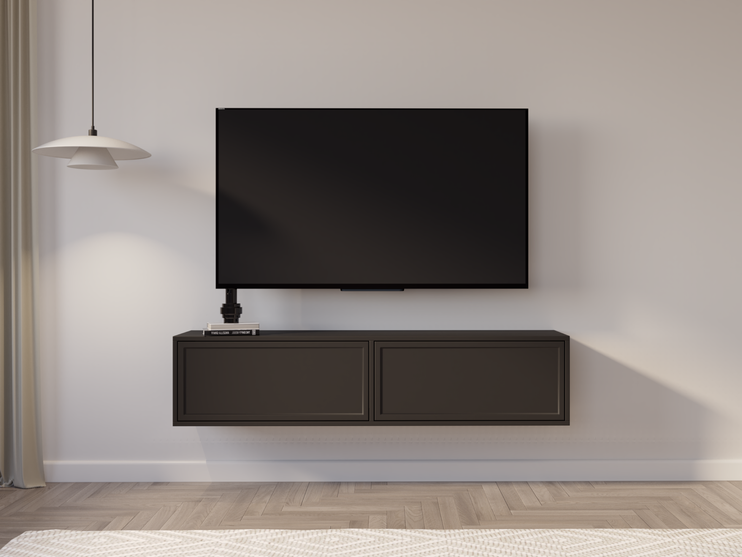 selsey-velveto-h-ngender-tv-schrank-140-cm-mit-zwei-klappen-schwarz image 2