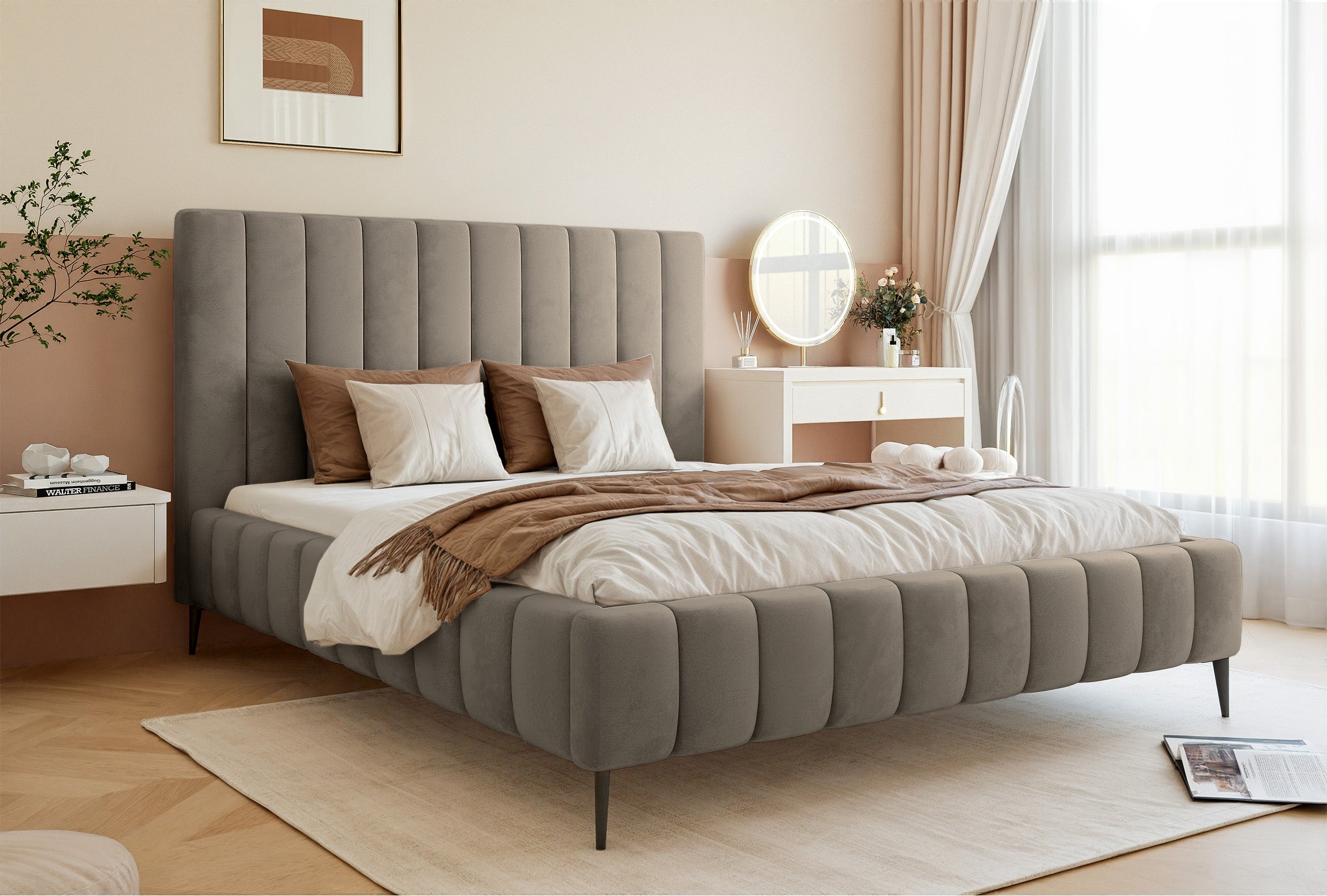 selsey-fiarro-polsterbett-140x200-cm-mit-bettkasten-grau-beige-samtvelours image 2