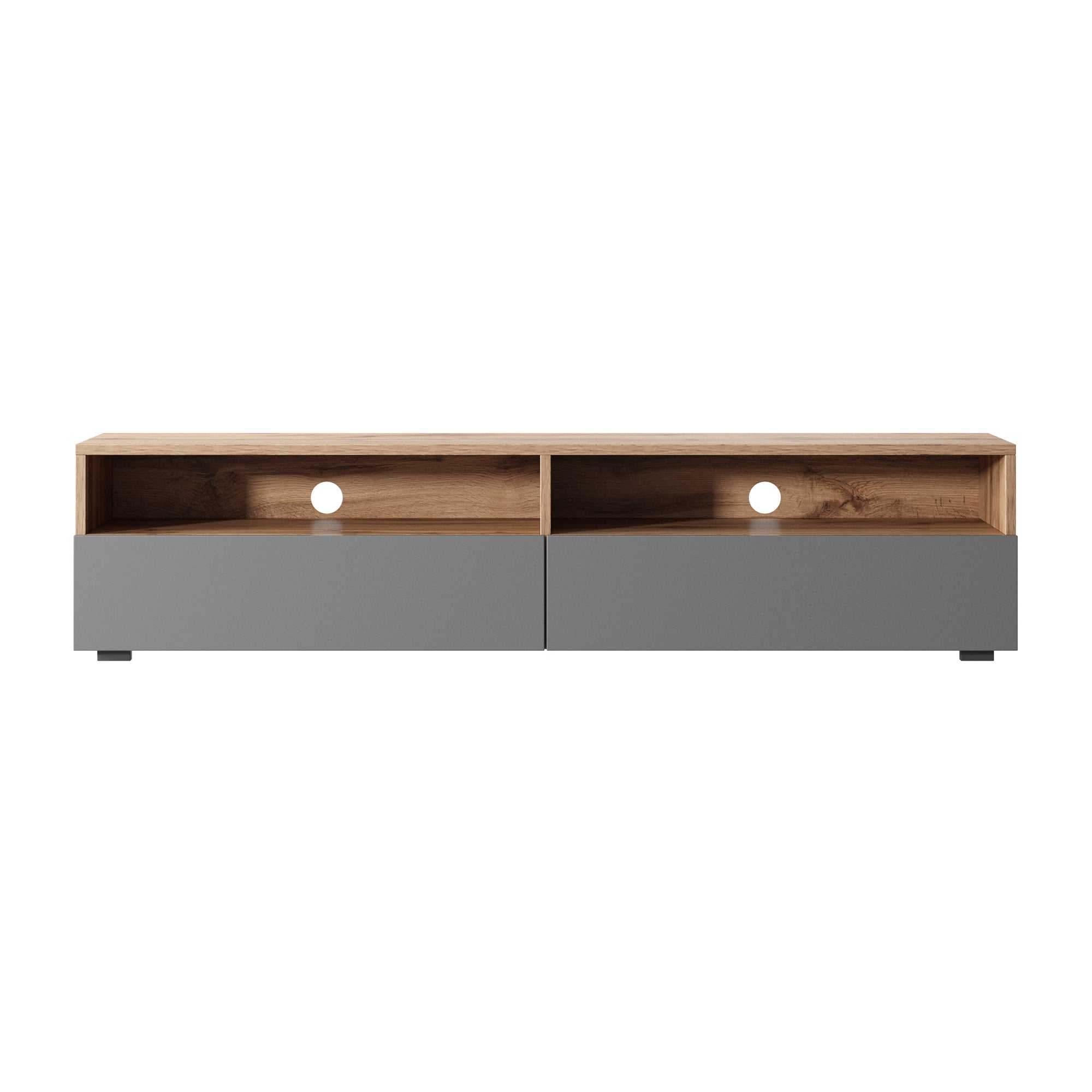 selsey-rednaw-tv-schrank-140-cm-mit-zwei-schubladen-wotan-eiche-grauer-hochglanz image 6