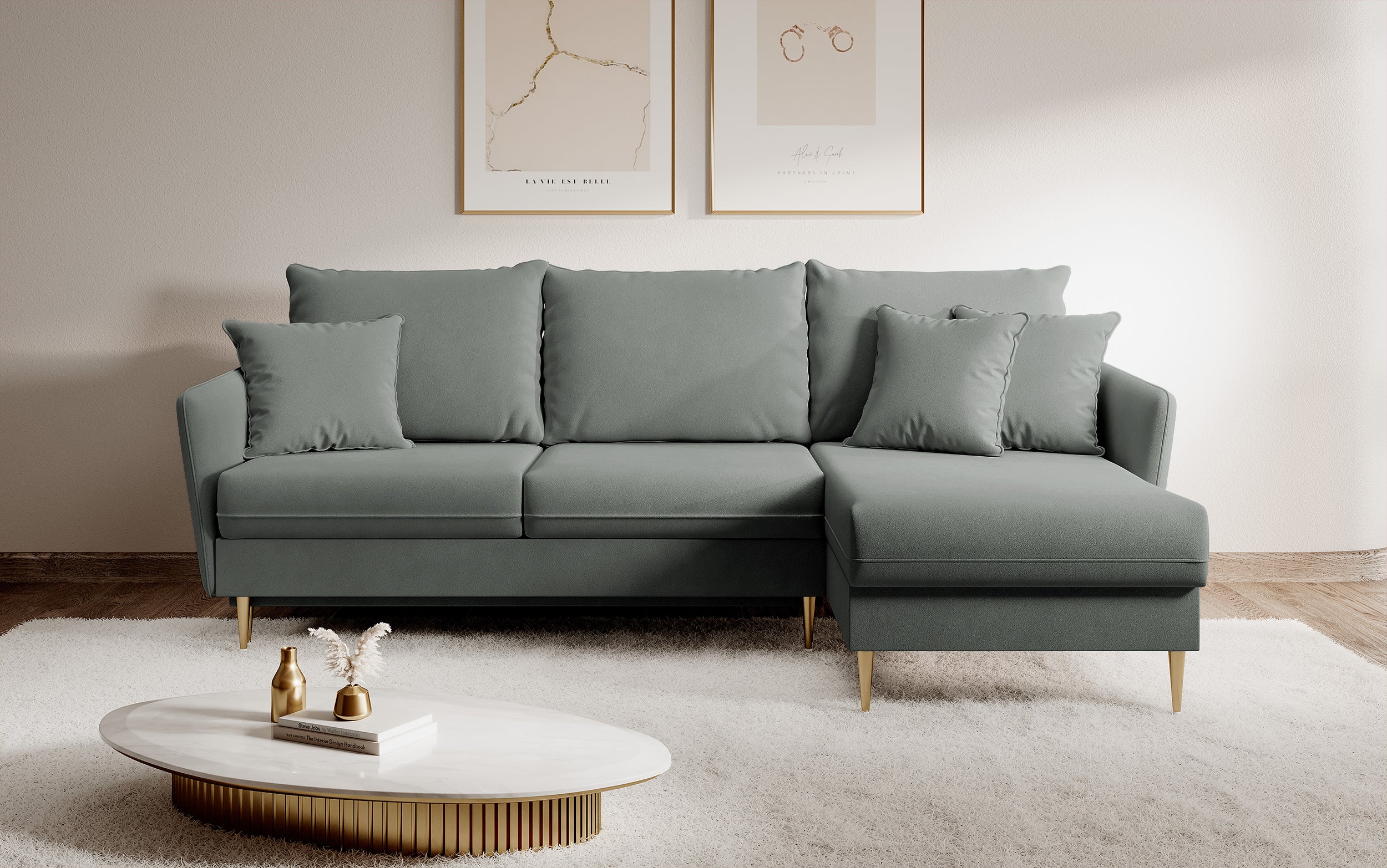 selsey-volio-ecksofa-mit-schlaffunktion-grauer-samt-wasserabweisend-goldene-bein image 3