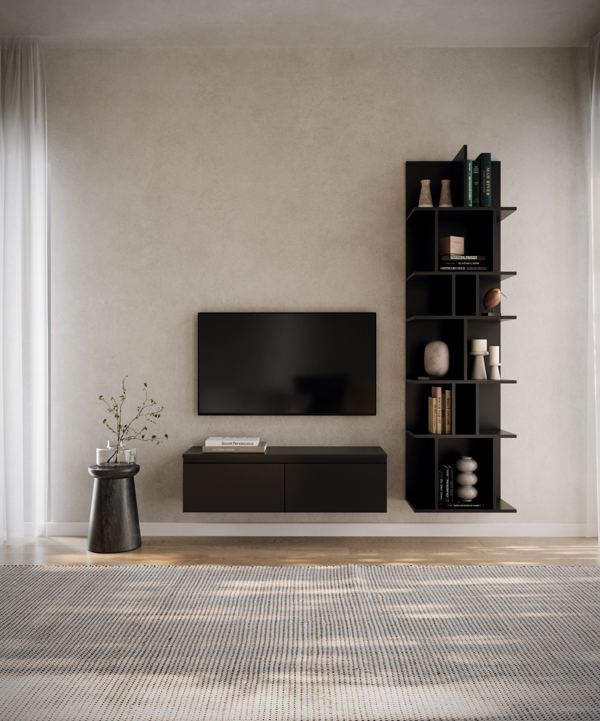 selsey-bemmi-h-ngeschrank-f-r-tv-100-cm-schwarz-mit-2-f-chern image 2