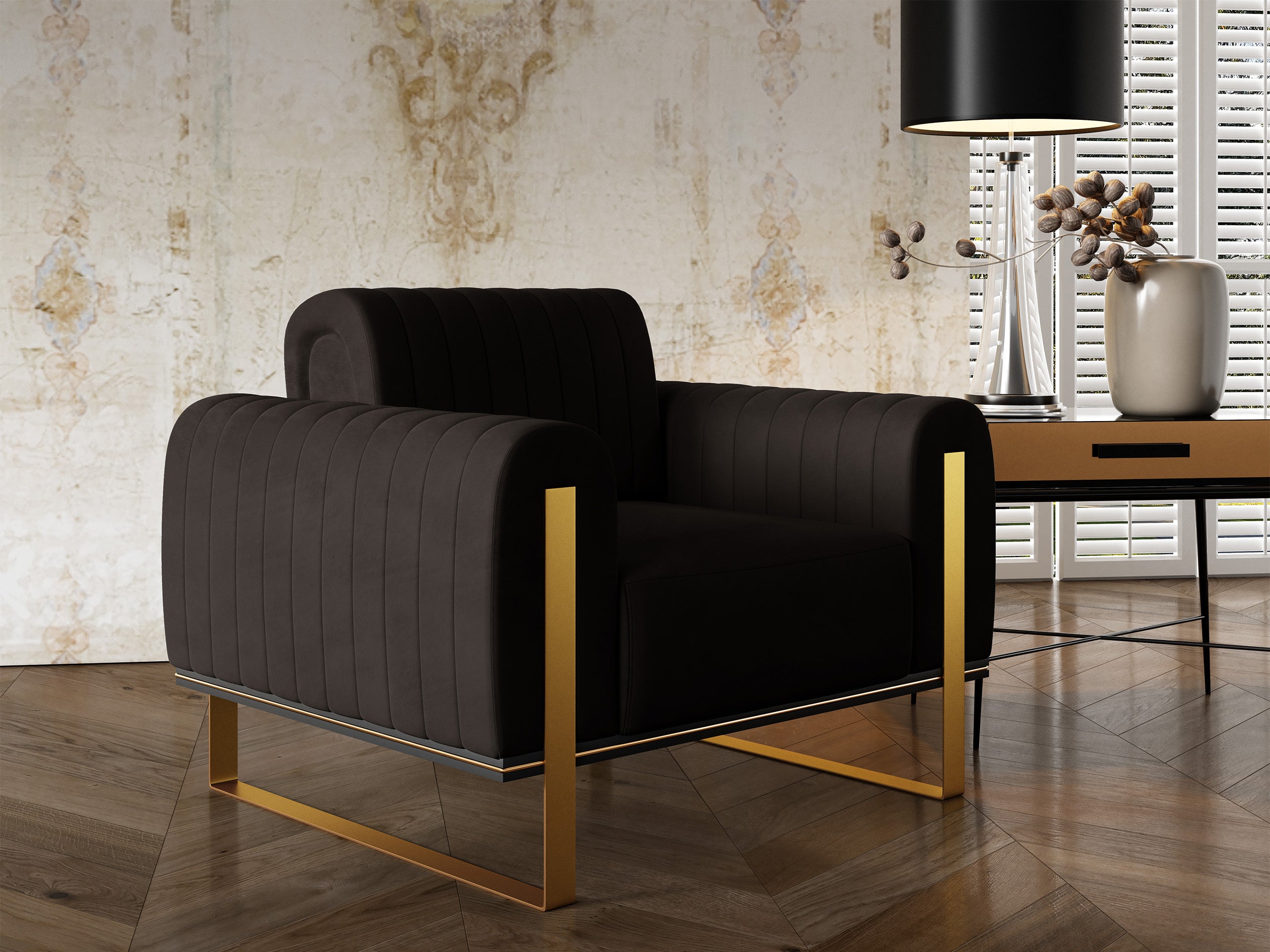 selsey-parissa-sessel-schalensitz-dunkelgrauer-samt-mit-goldenen-beinen image 4