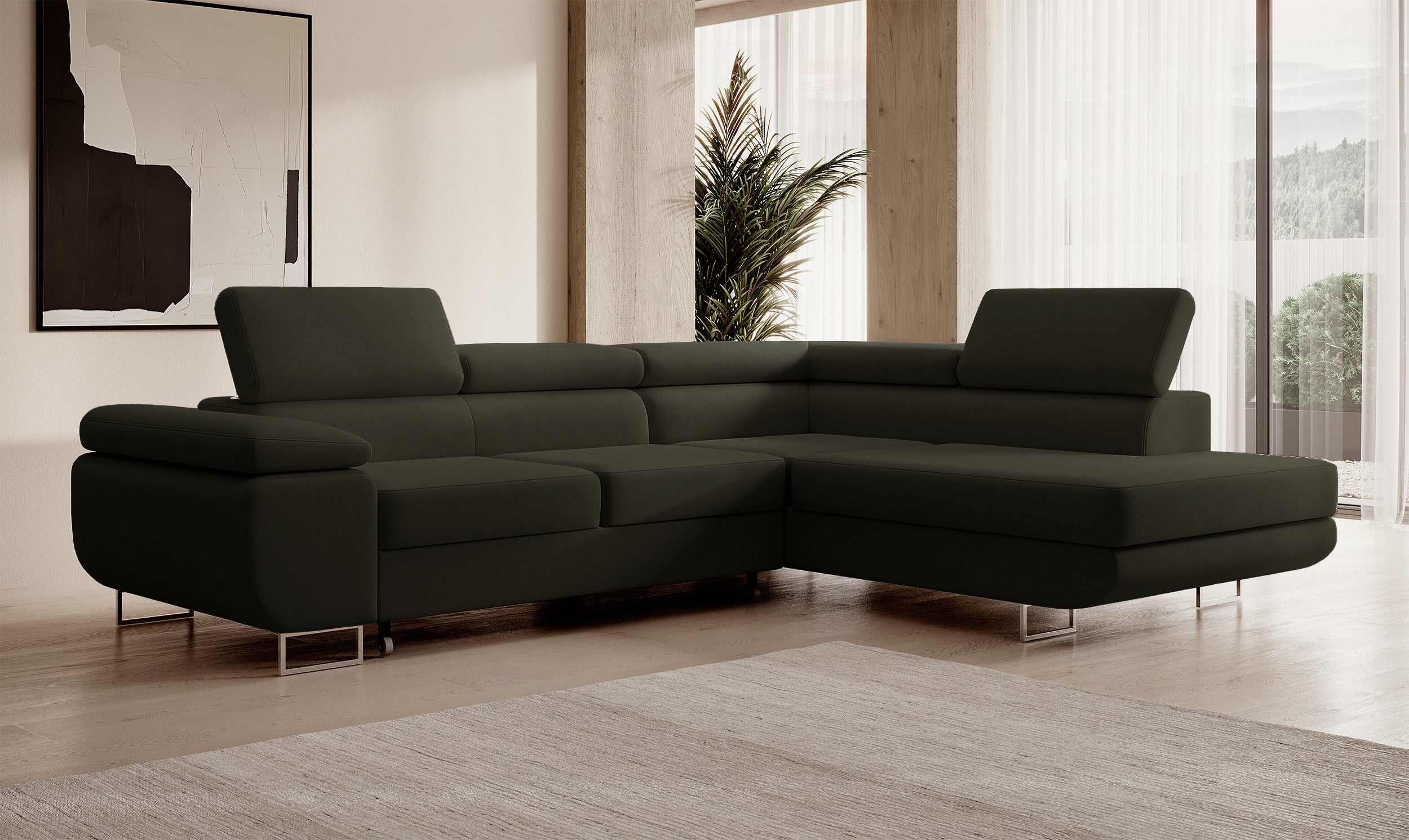 selsey-stevil-ecksofa-mit-schlaffunktion-und-stauraum-l-form-olivgr-ner-samt-rec image 2