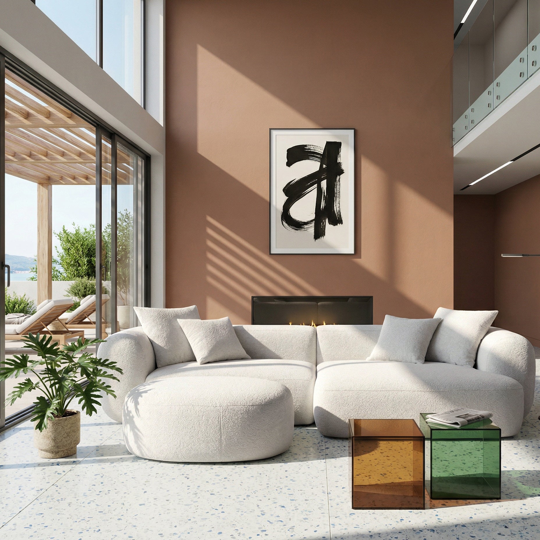 selsey-baomi-modulares-ecksofa-l-form-mit-pouf-rechtsseitig-grau-beige-chenille image 2