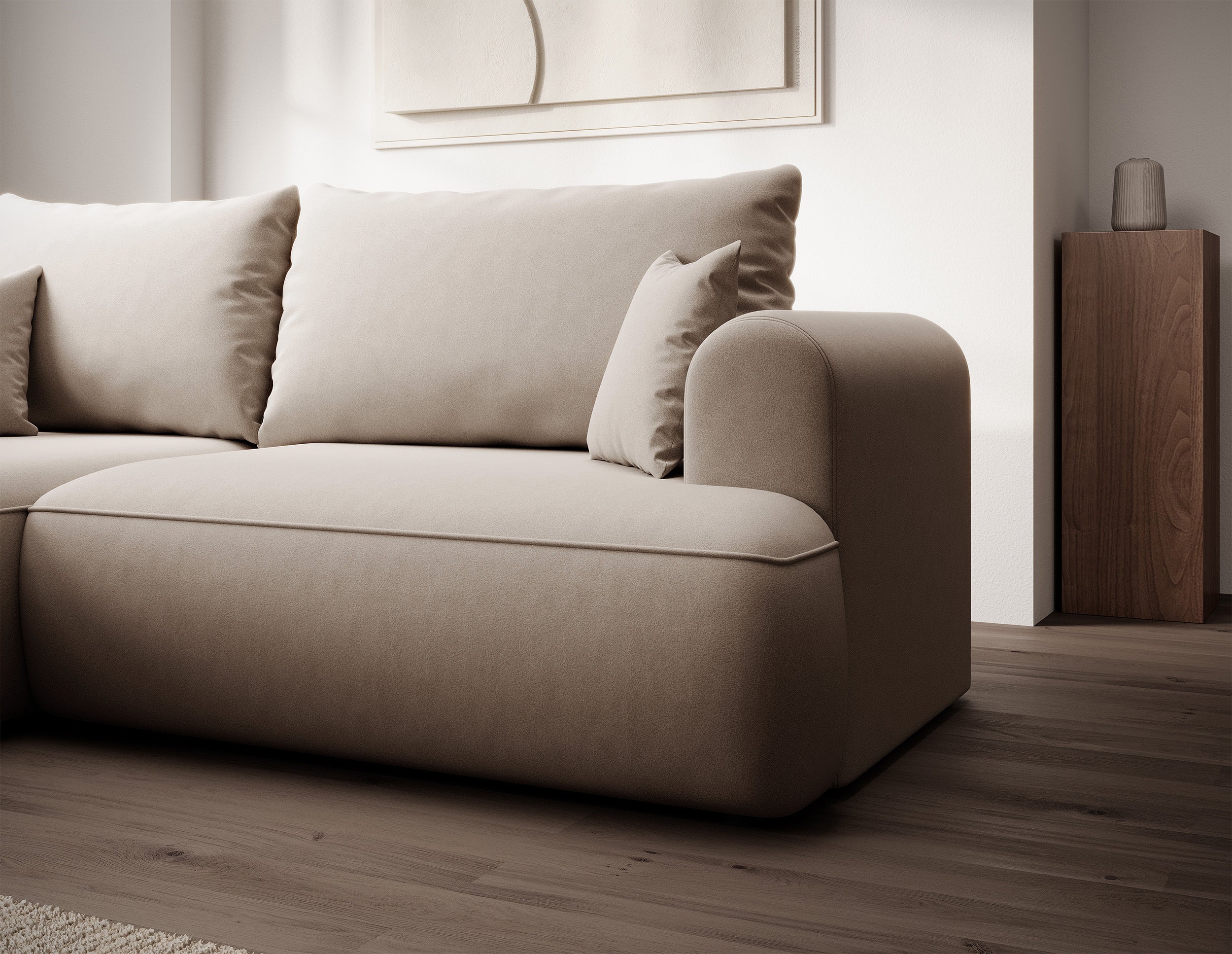 selsey-ovo-mini-ecksofa-mit-schlaffunktion-links-l-form-beige-samt-mit-stauraum image 4