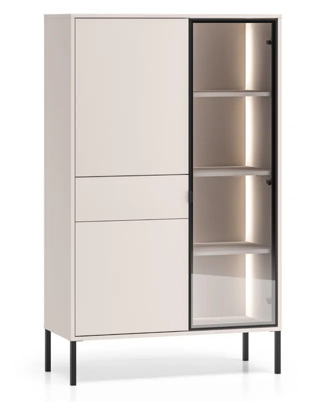 selsey-barnee-dreht-r-vitrine-92-cm-kaschmir-mit-schublade-und-beleuchtung image 1