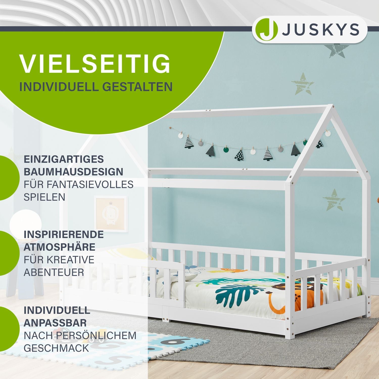 juskys-kinderbett-marli-90-x-200-cm-hausbett-wei-mit-rausfallschutz-lattenrost-u image 6