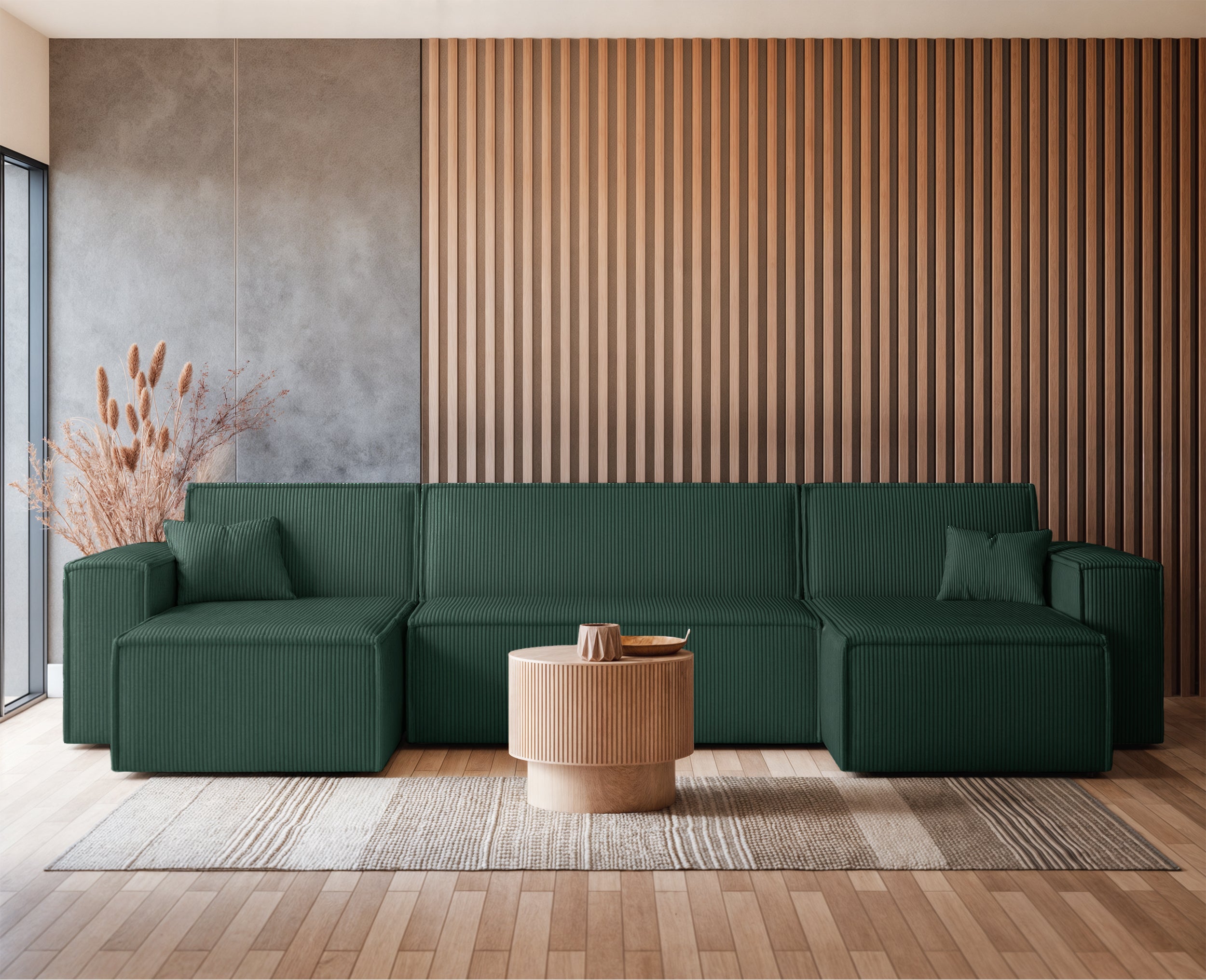 selsey-scarlo-u-ecksofa-mit-schlaffunktion-und-stauraum-dunkelgr-ner-cordstoff image 2