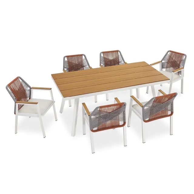 juskys-costa-rica-premium-gartengarnitur-tisch-6-st-hle-metall-rattan-optik image 1