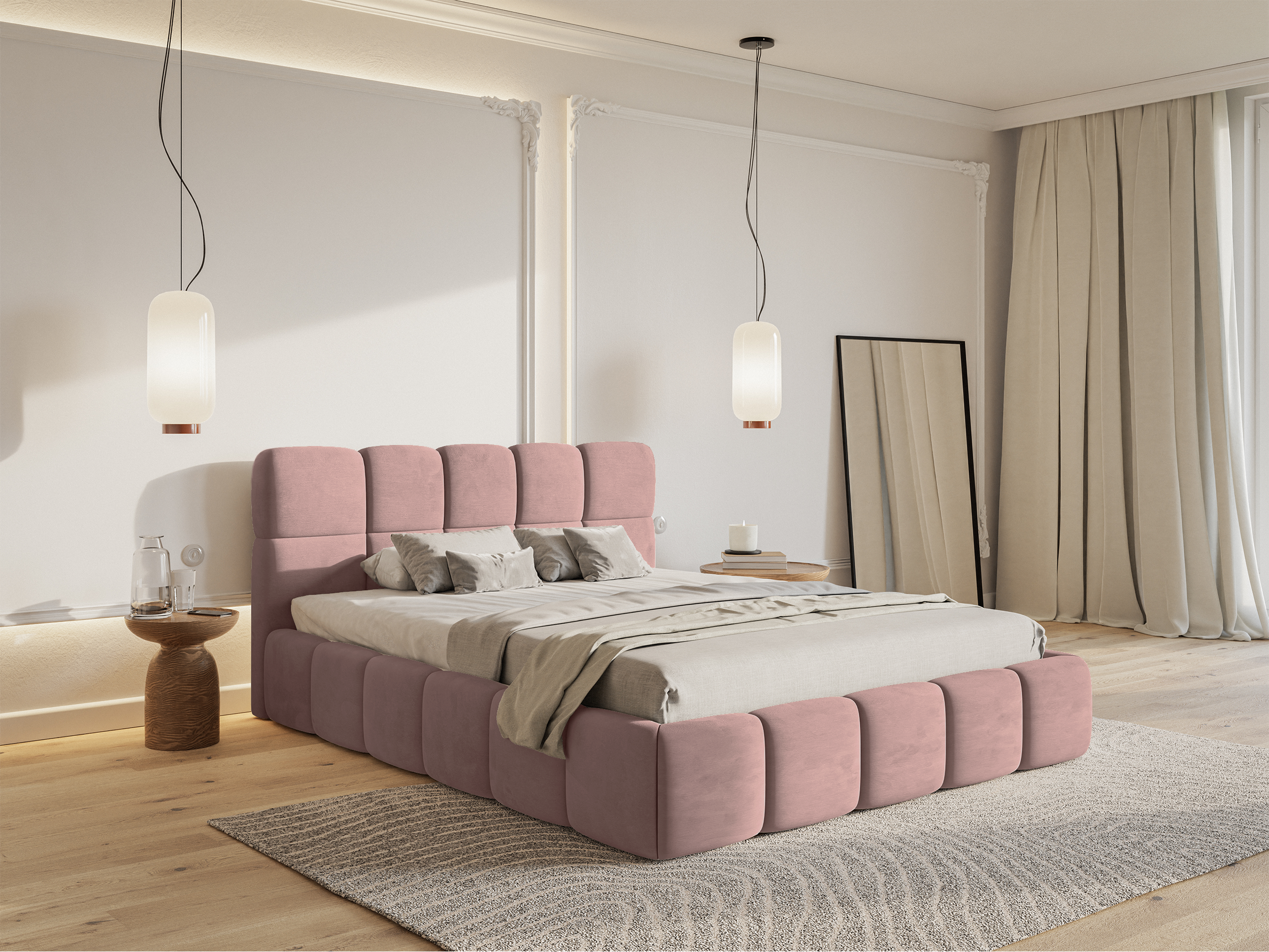 selsey-cloudy-gepolstertes-bett-160x200-cm-hellrosa-velours-wasserabweisend image 2