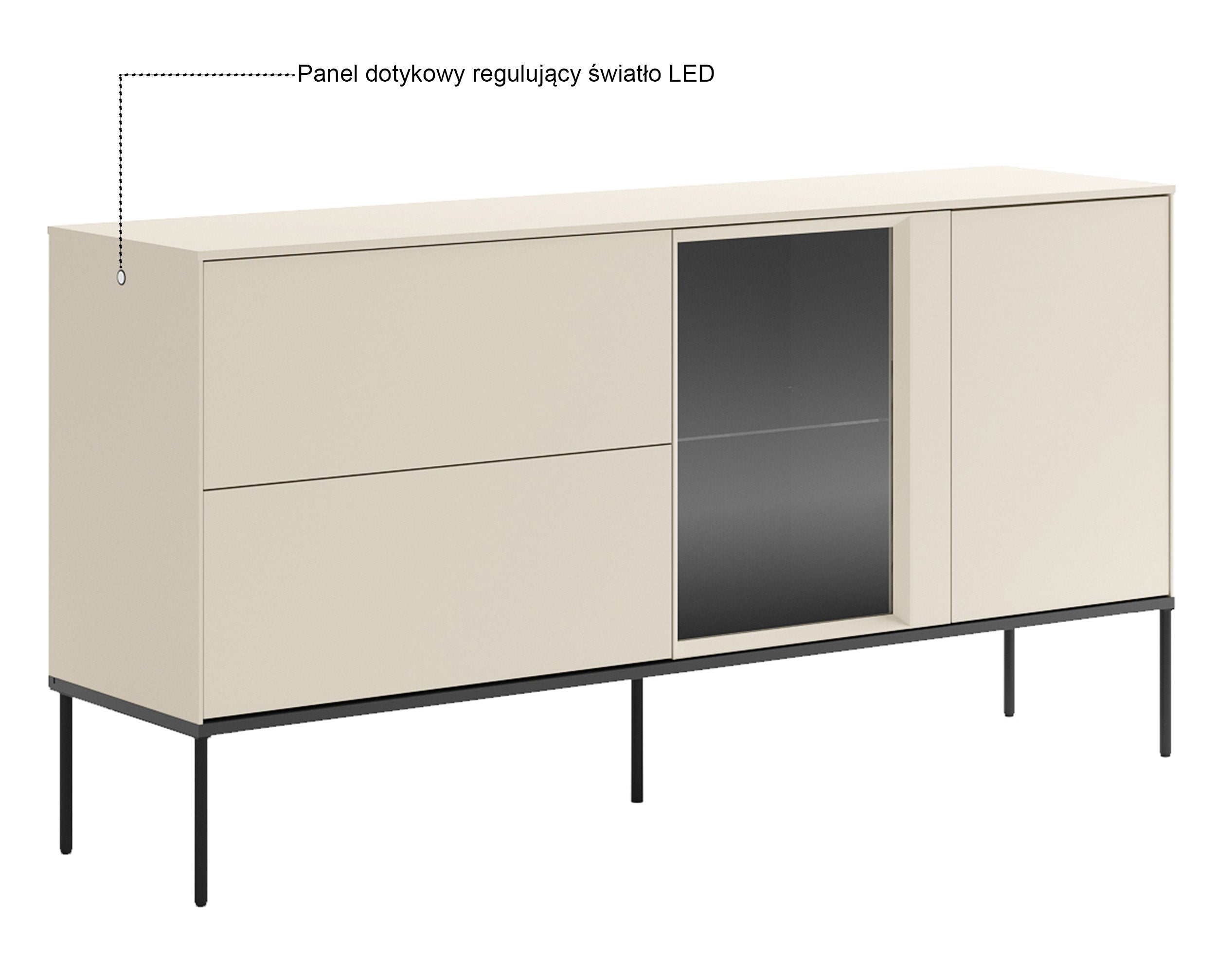 selsey-sideboard-bellezo-166-cm-einfl-gelig-mit-led-vitrine-und-2-schubladen-cre image 7