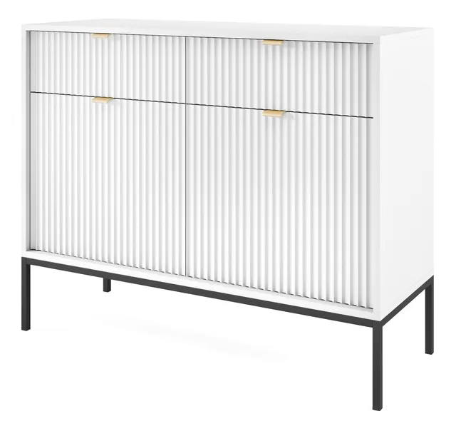 selsey-vellore-zweit-rige-kommode-104-cm-wei-gerillte-fronten-goldene-griffe image 1