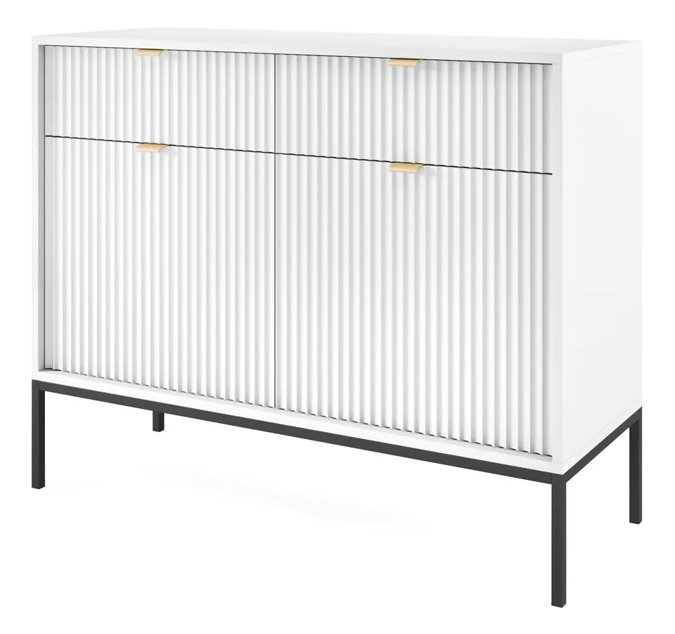 selsey-vellore-zweit-rige-kommode-104-cm-wei-gerillte-fronten-goldene-griffe image 1