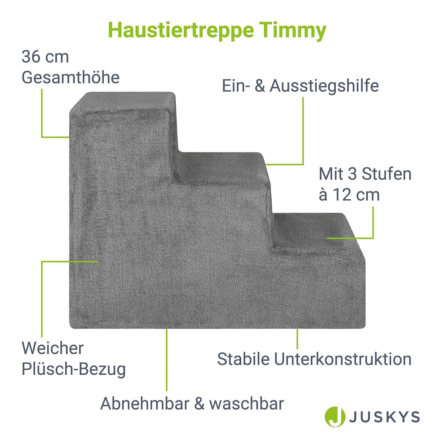 juskys-haustiertreppe-timmy-mit-3-stufen-hundetreppe-katzen-treppe-pl-sch-grau-3 image 3