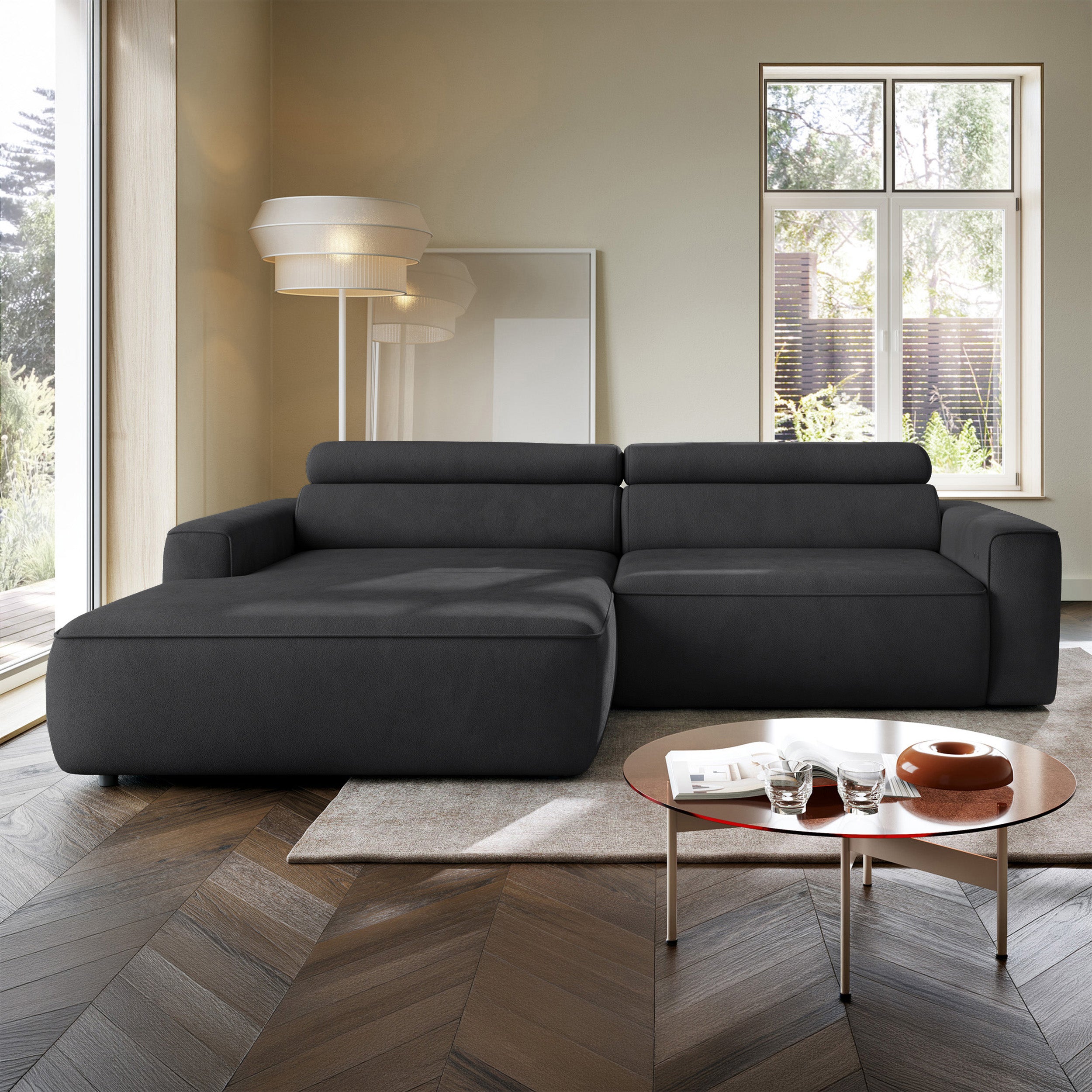 selsey-fando-ecksofa-l-form-links-dunkelgrauer-samt-mit-elektrischem-auszug image 2